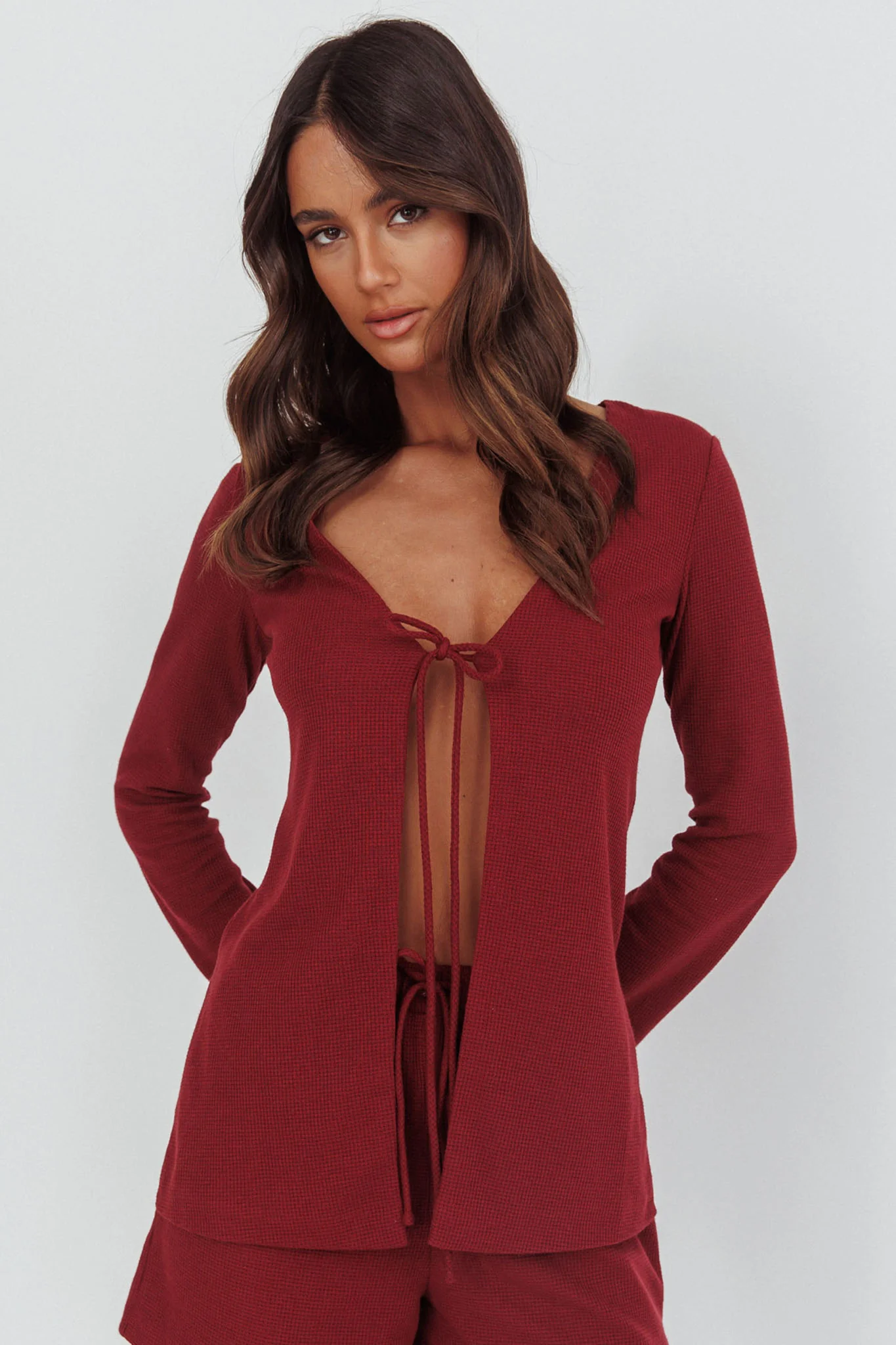 Ryder Tie Front Top Burgundy - Image 3