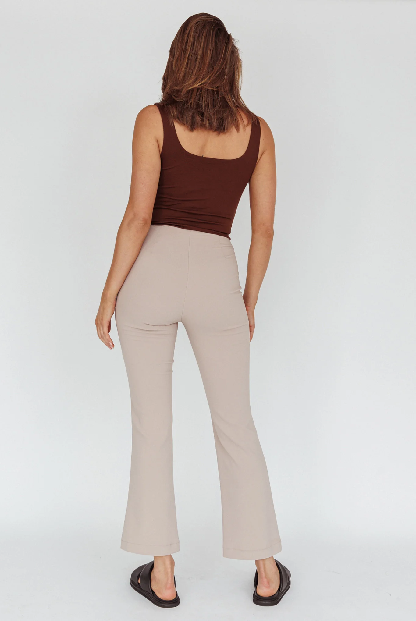 Sabria Mid-Rise Flare Pants Beige - Image 2