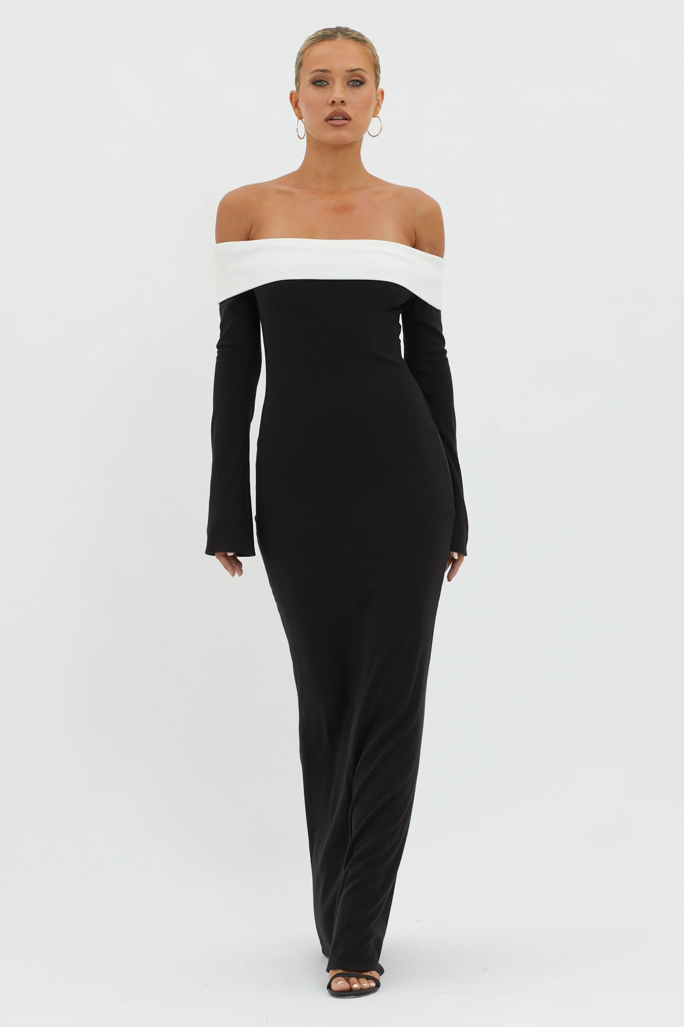 Sabrina Long Sleeve Off-Shoulder Maxi Dress Black - Image 3