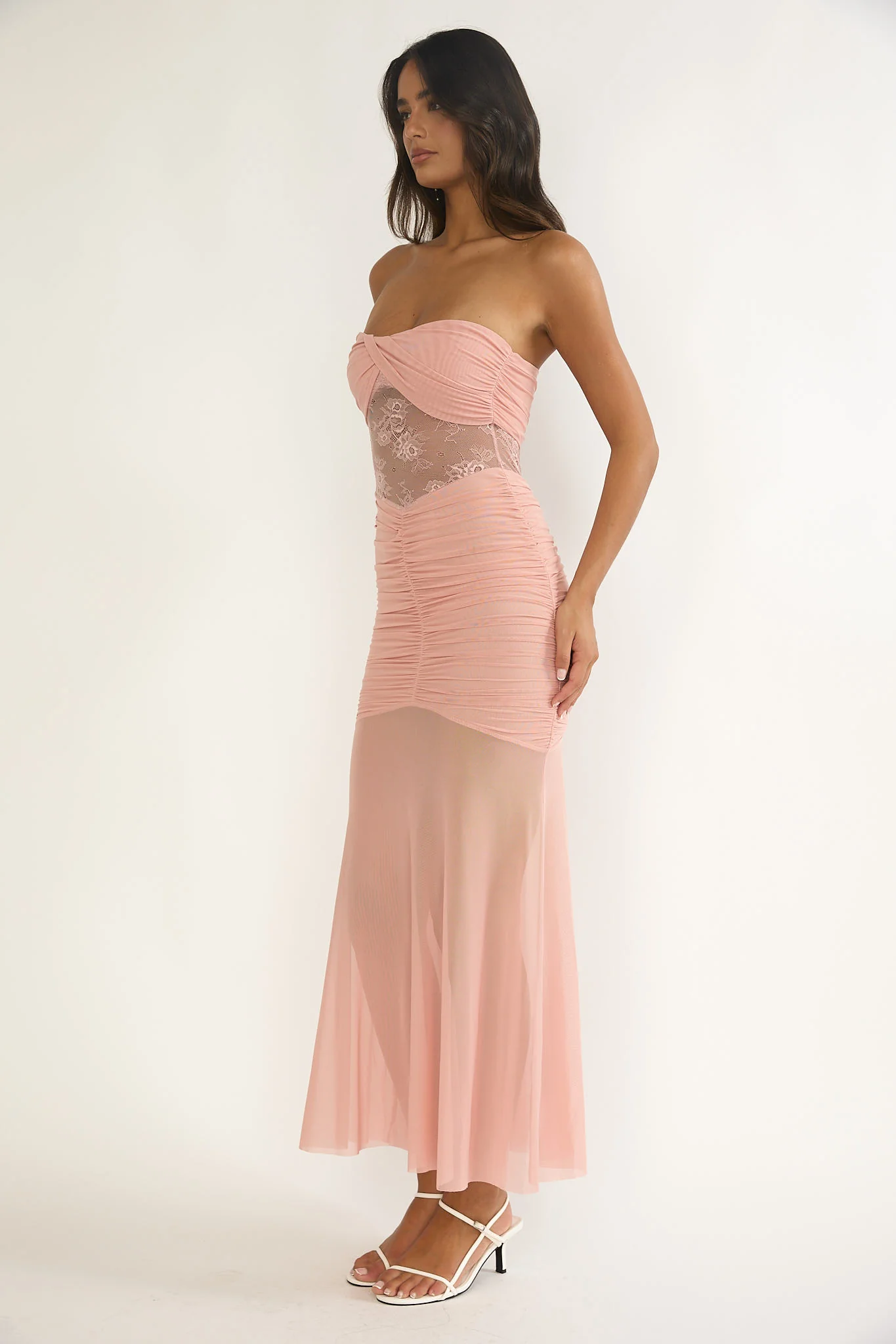 Sade Strapless Sheer Panel Ruched Maxi Dress Blush - Image 6