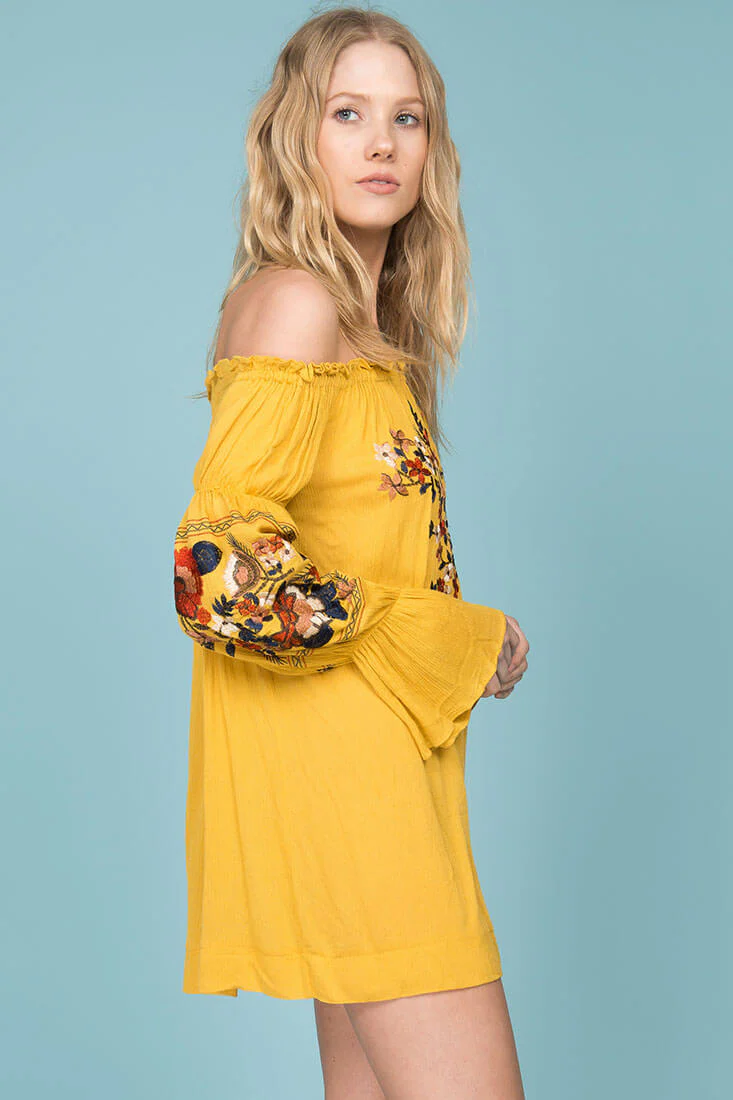 Saige Floral Day Dress Yellow Mustard - Image 3