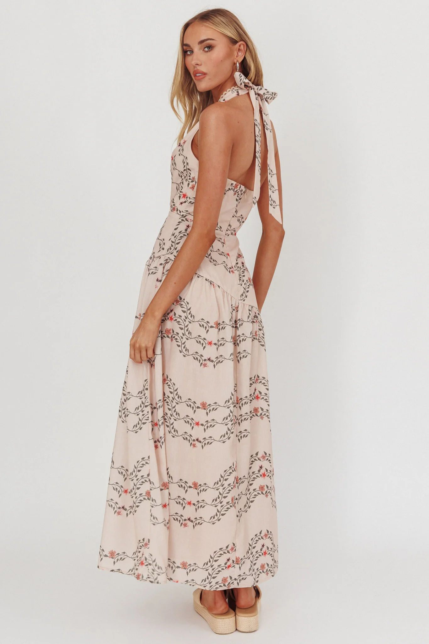 Saint Malo Halterneck Maxi Dress Floral Beige - Image 2
