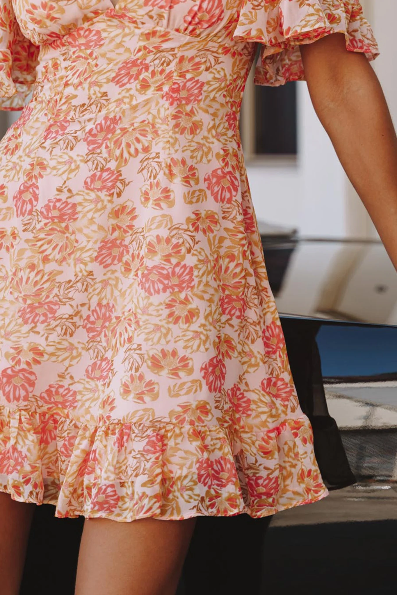 Sally Angel Sleeve Open Back Dress Floral Print Pink - Image 4