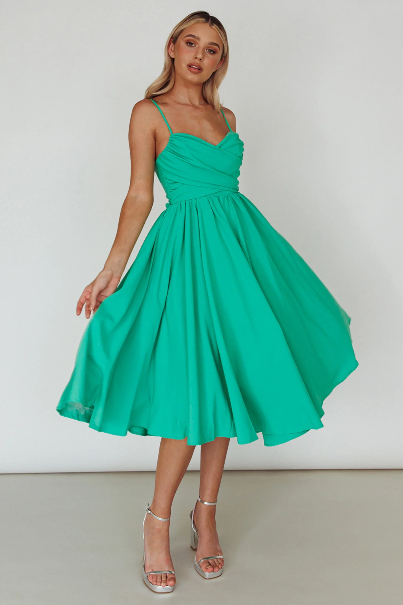 Salome Tied Back Knee Length Dress Green - Image 6