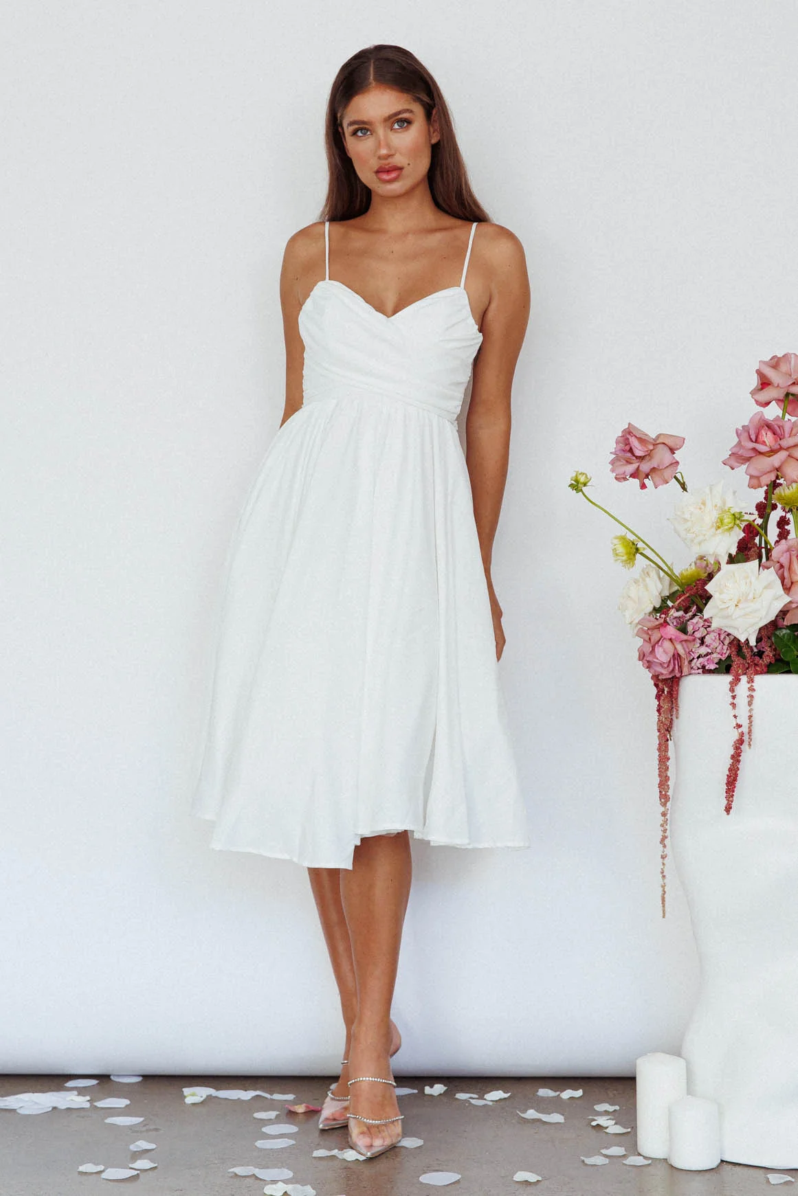 Salome Tied Back Knee Length Dress White - Image 6