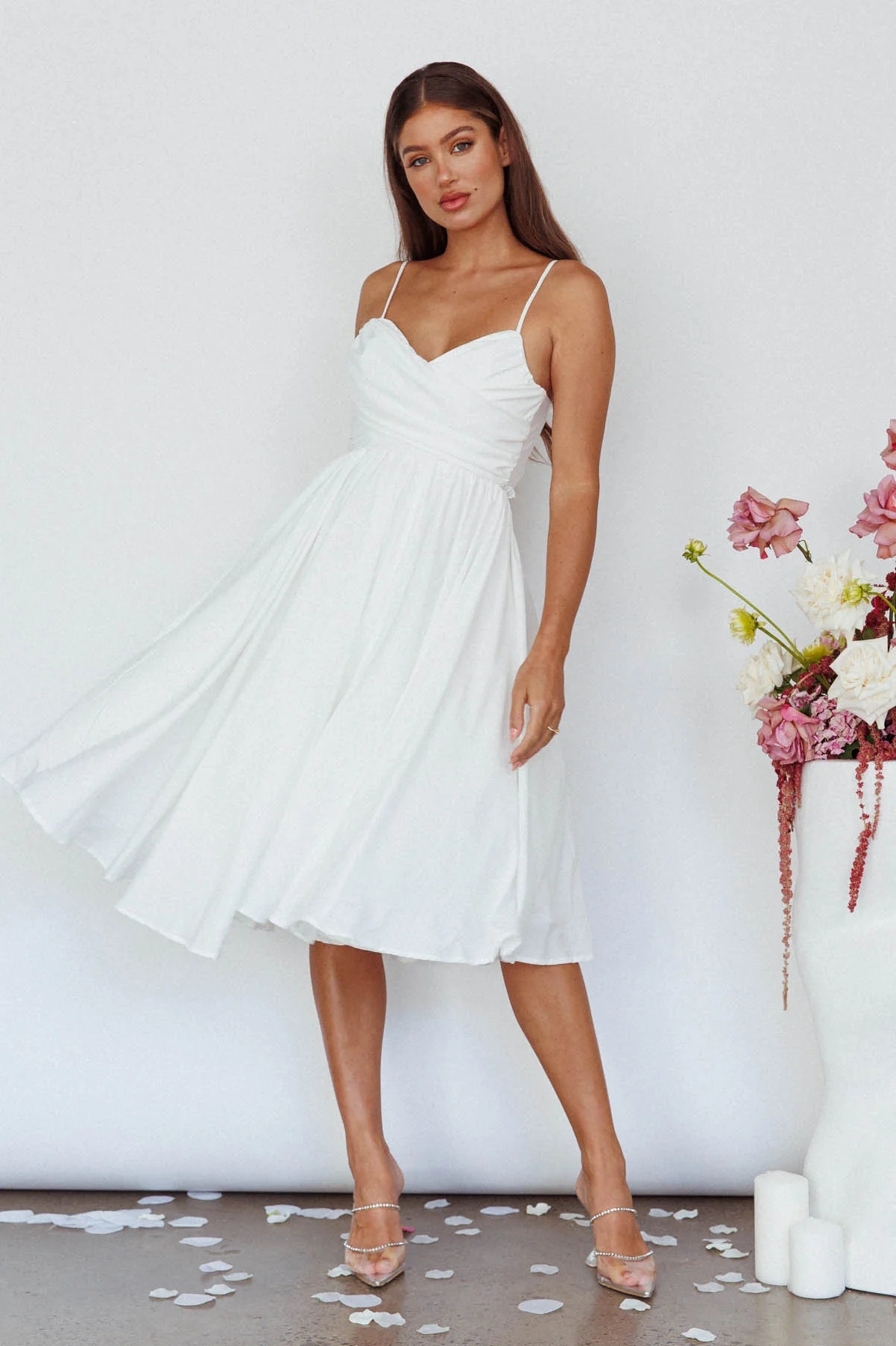 Salome Tied Back Knee Length Dress White - Image 7