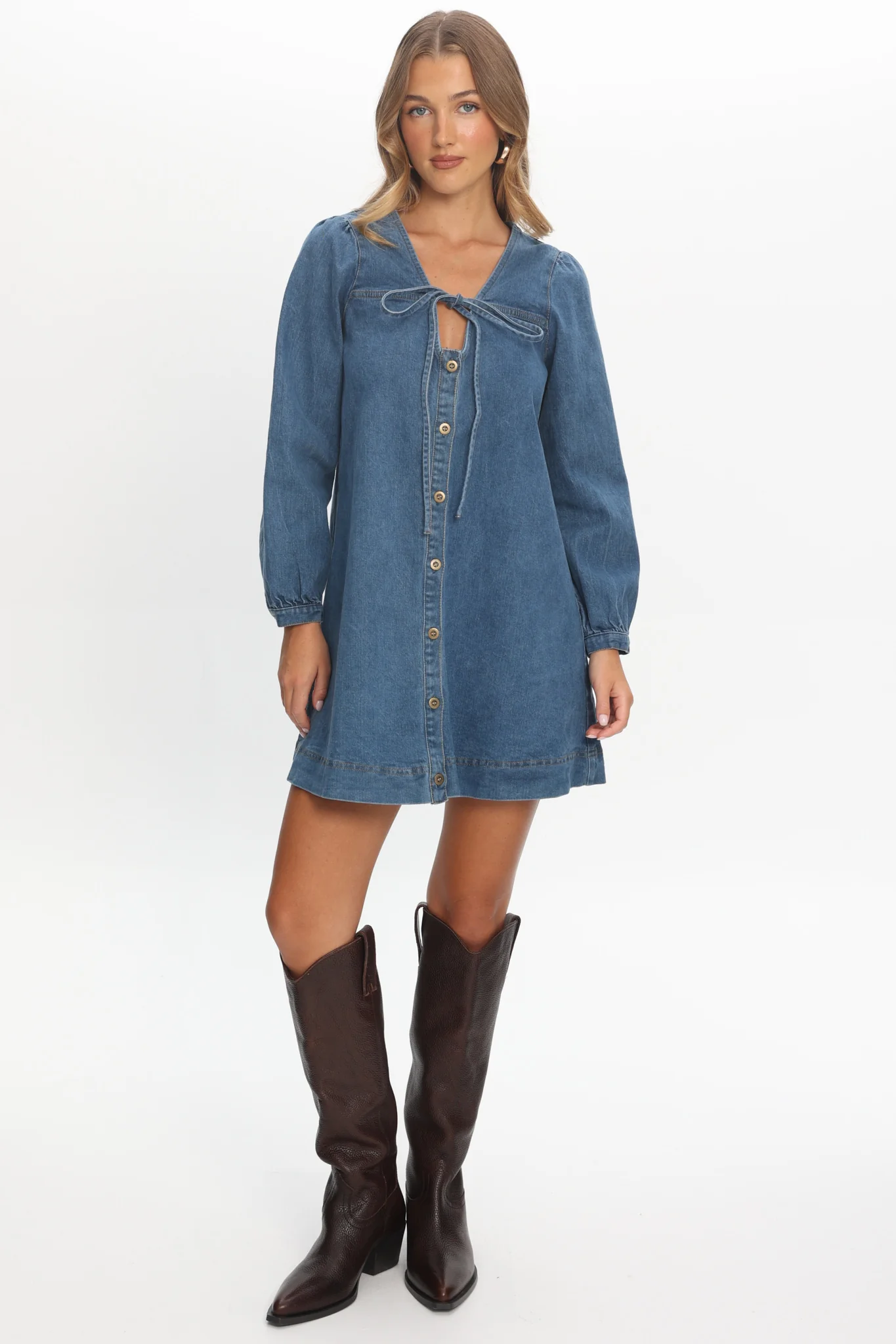 Salty Sea Long Sleeve Mini Dress Denim Blue - Image 2