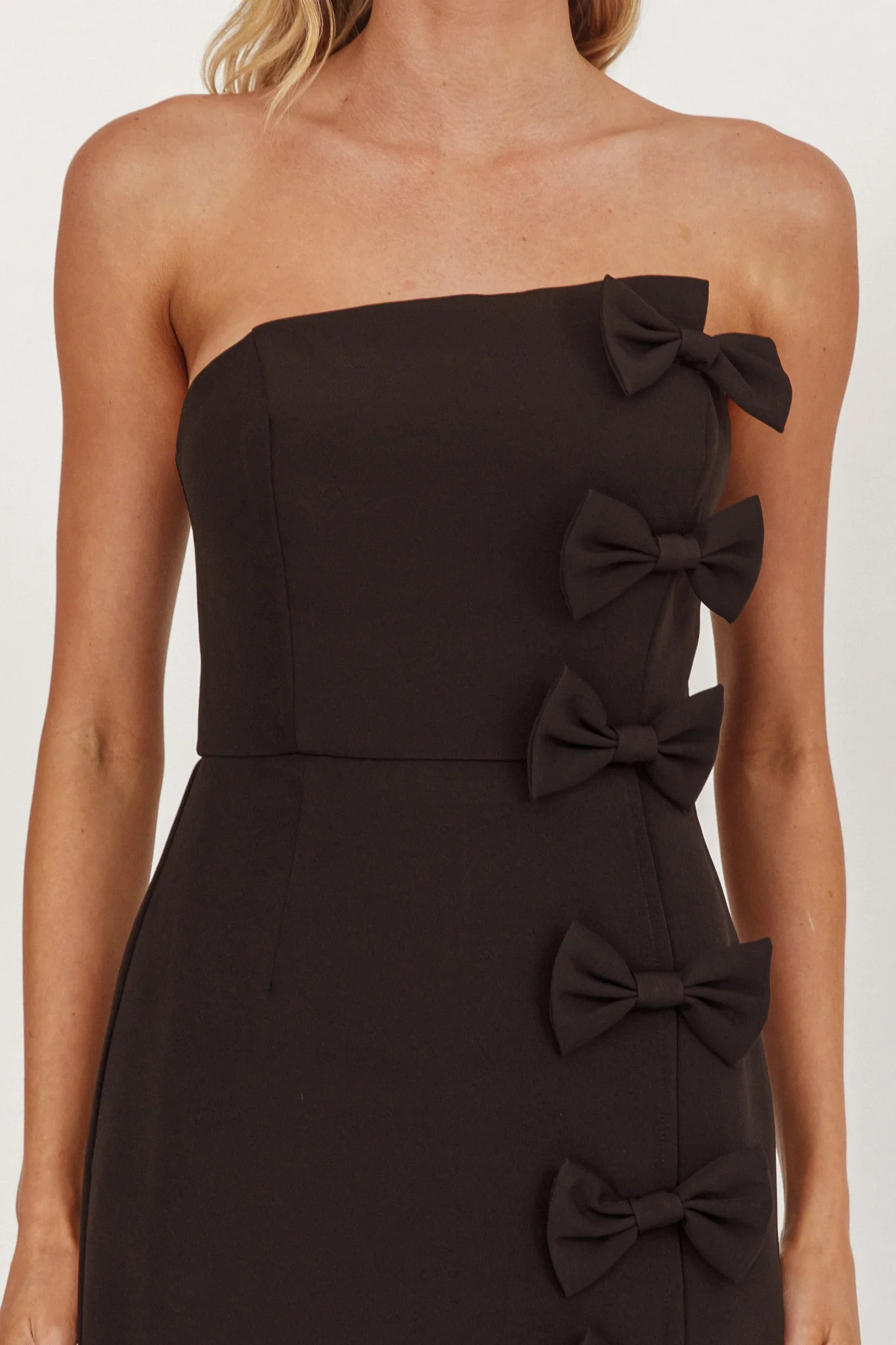Samanntha Strapless Bow Detail Midi Dress Black - Image 3