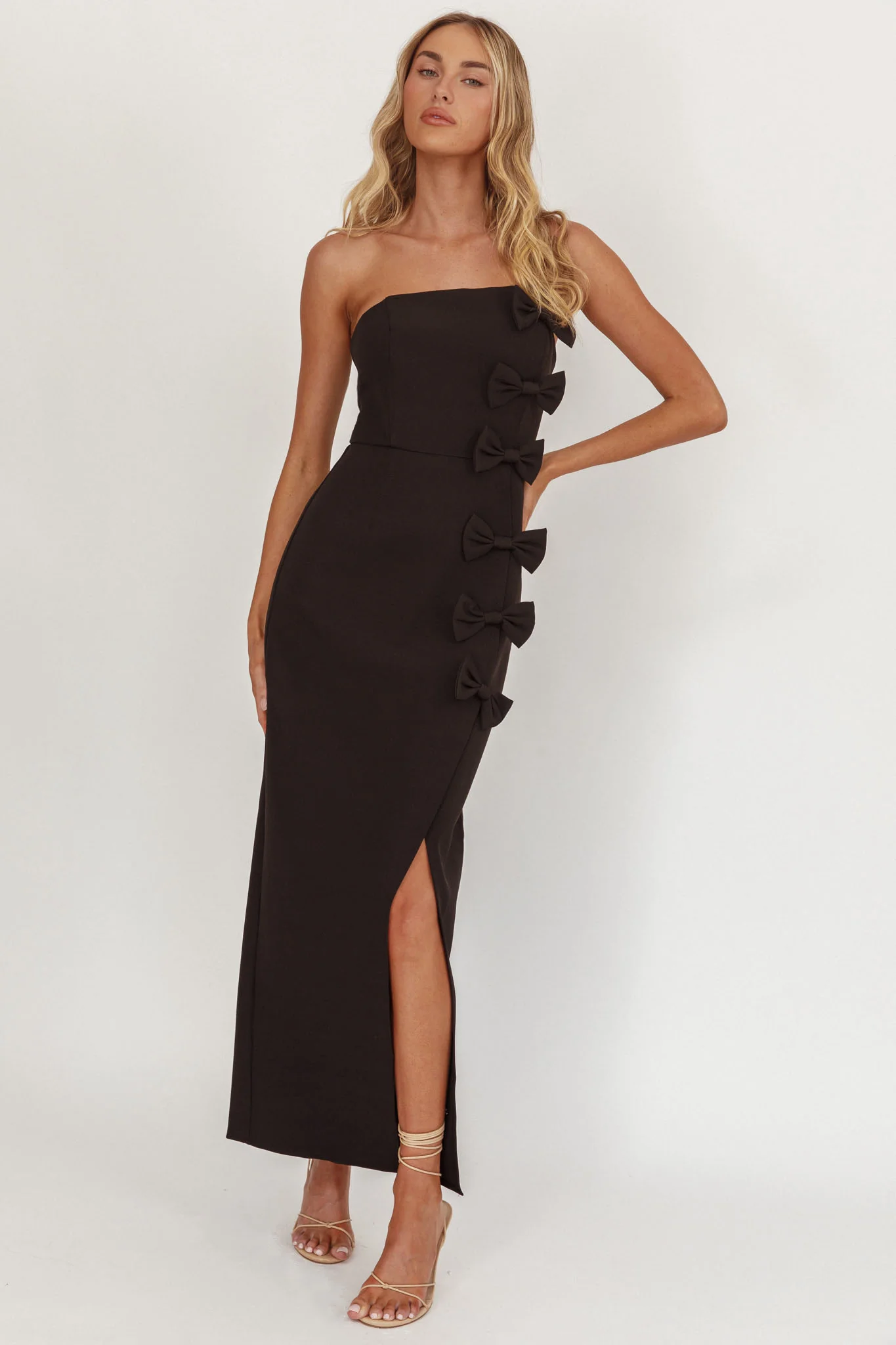 Samanntha Strapless Bow Detail Midi Dress Black - Image 5