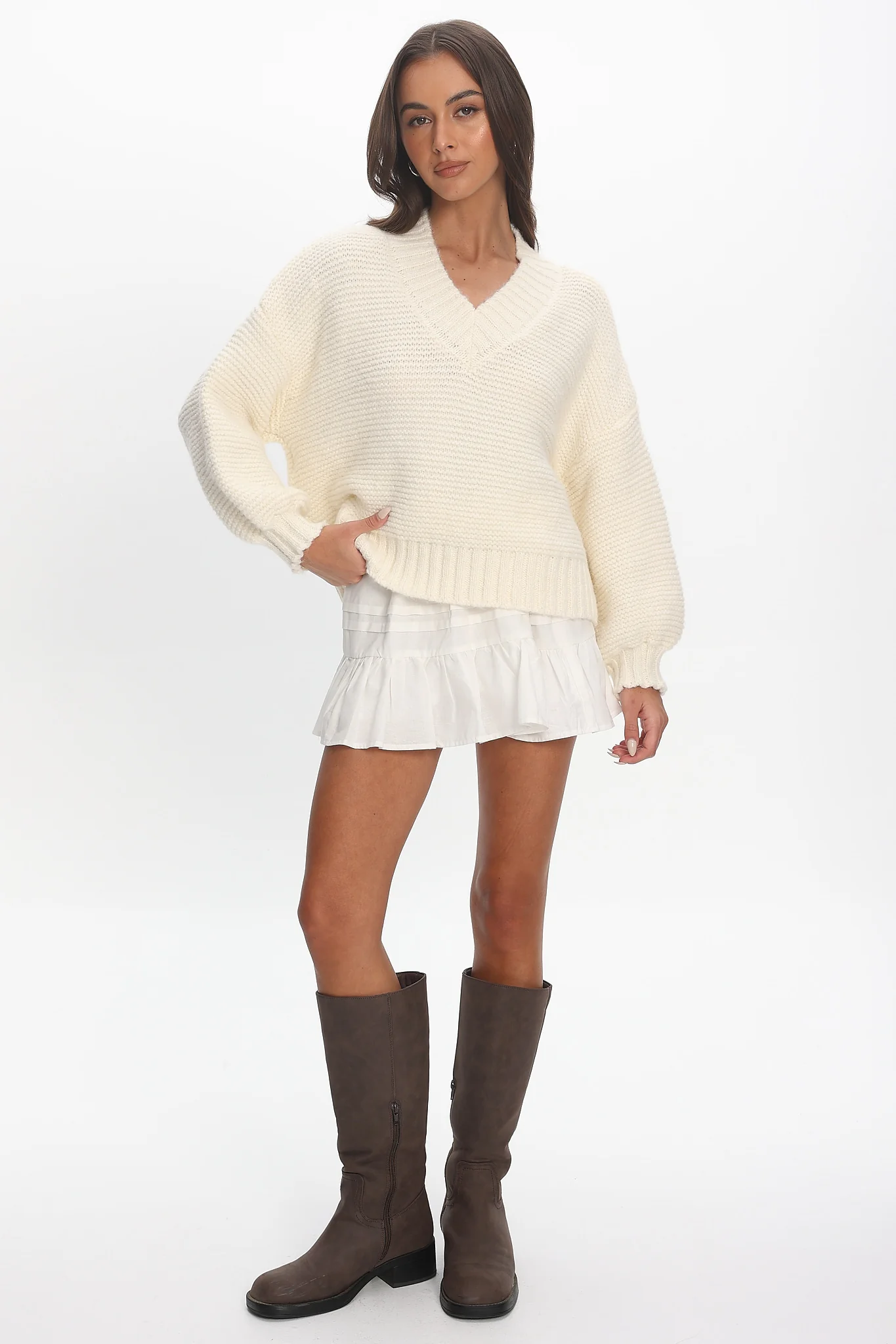 Samaya Chunky Knit Sweater Cream - Image 3