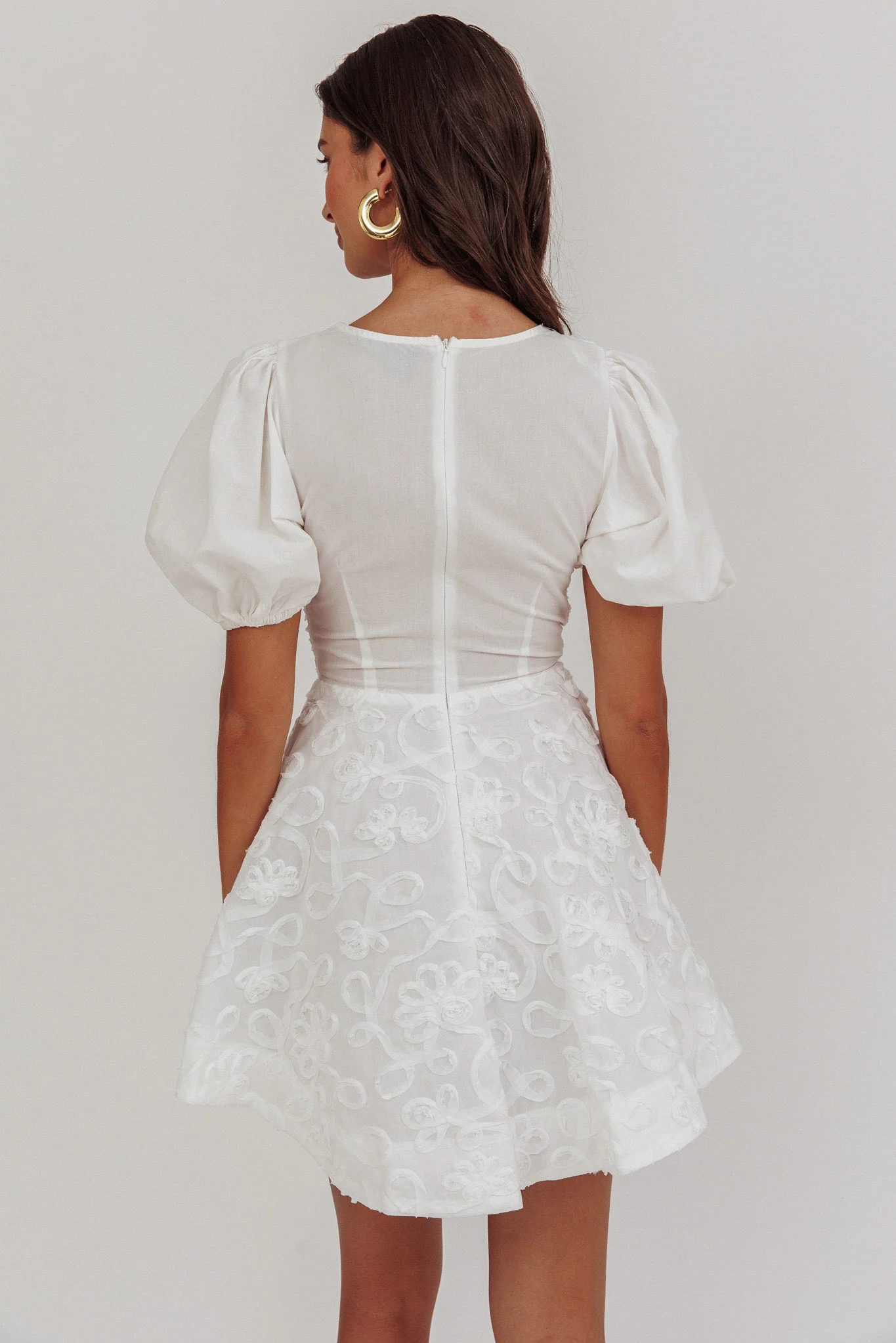 Samsara Puff Sleeve Mini Dress White - Image 2