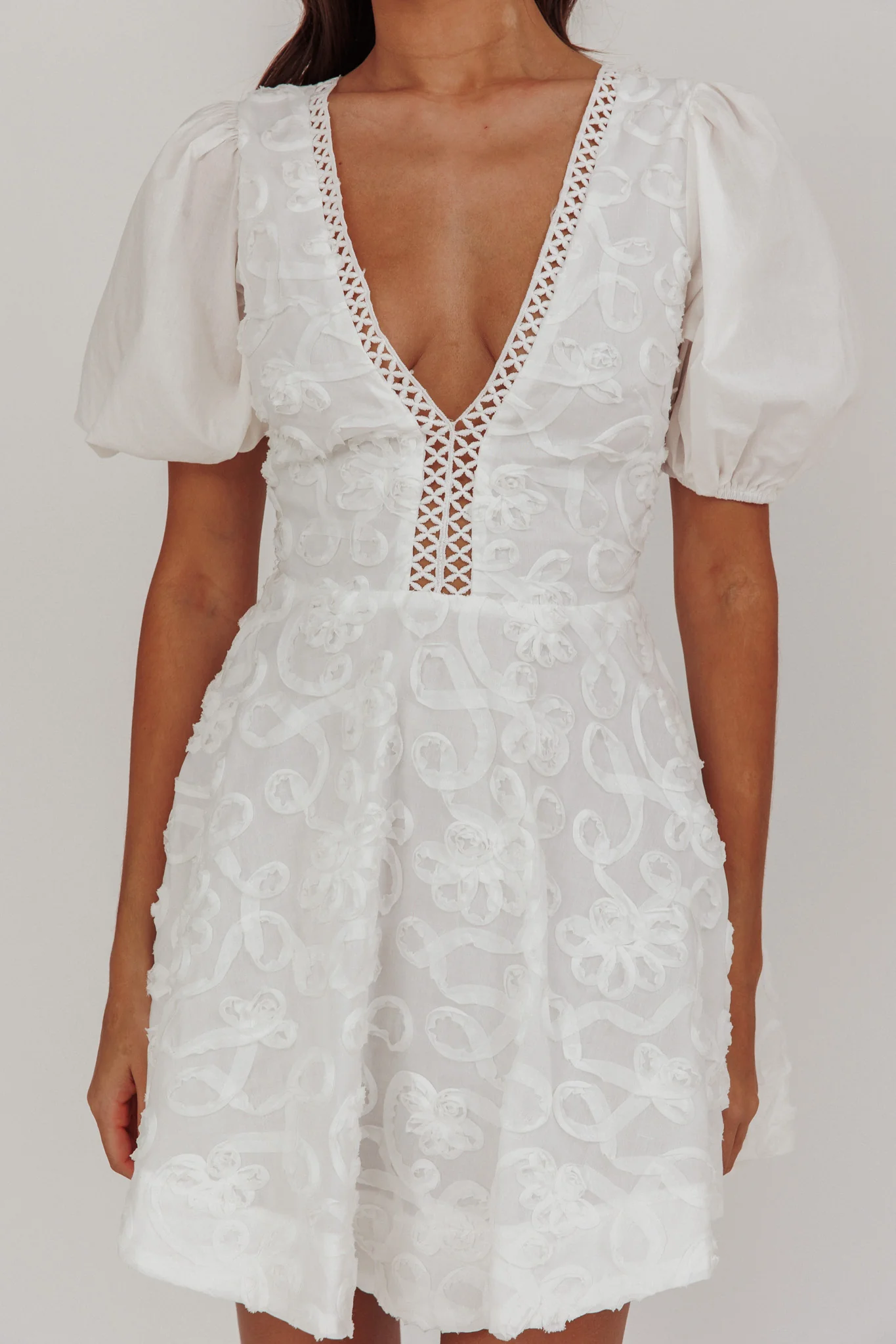 Samsara Puff Sleeve Mini Dress White - Image 3