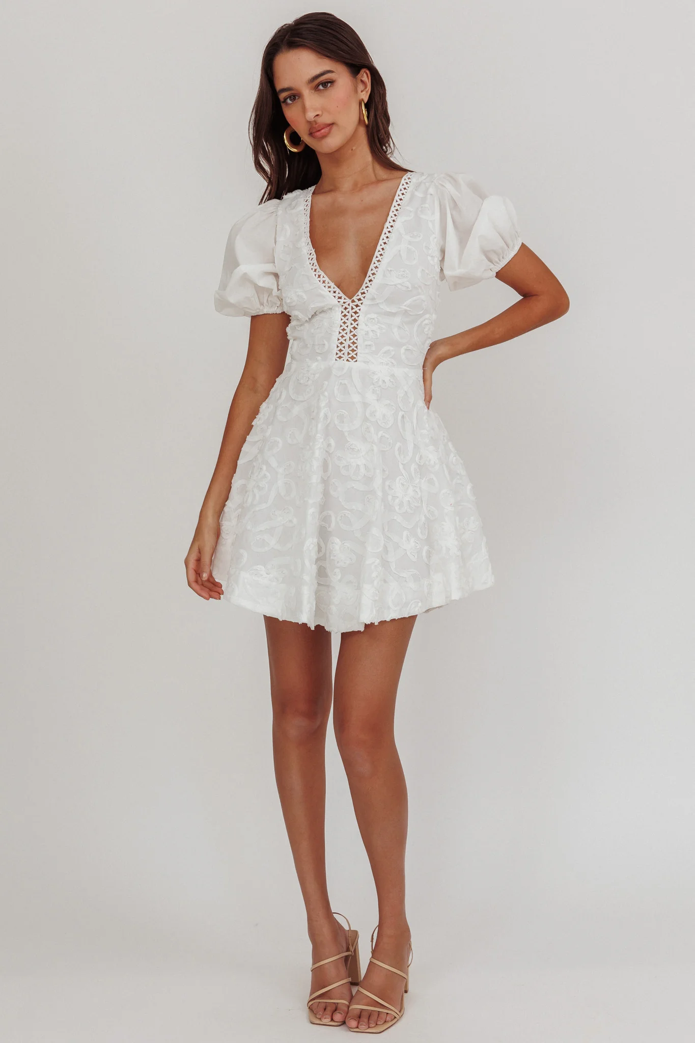 Samsara Puff Sleeve Mini Dress White - Image 4