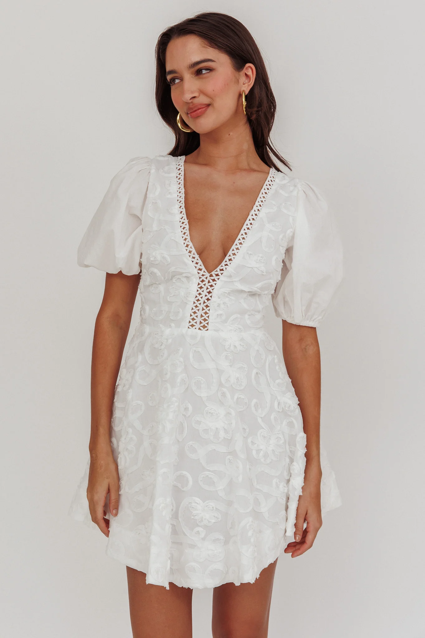 Samsara Puff Sleeve Mini Dress White - Image 5
