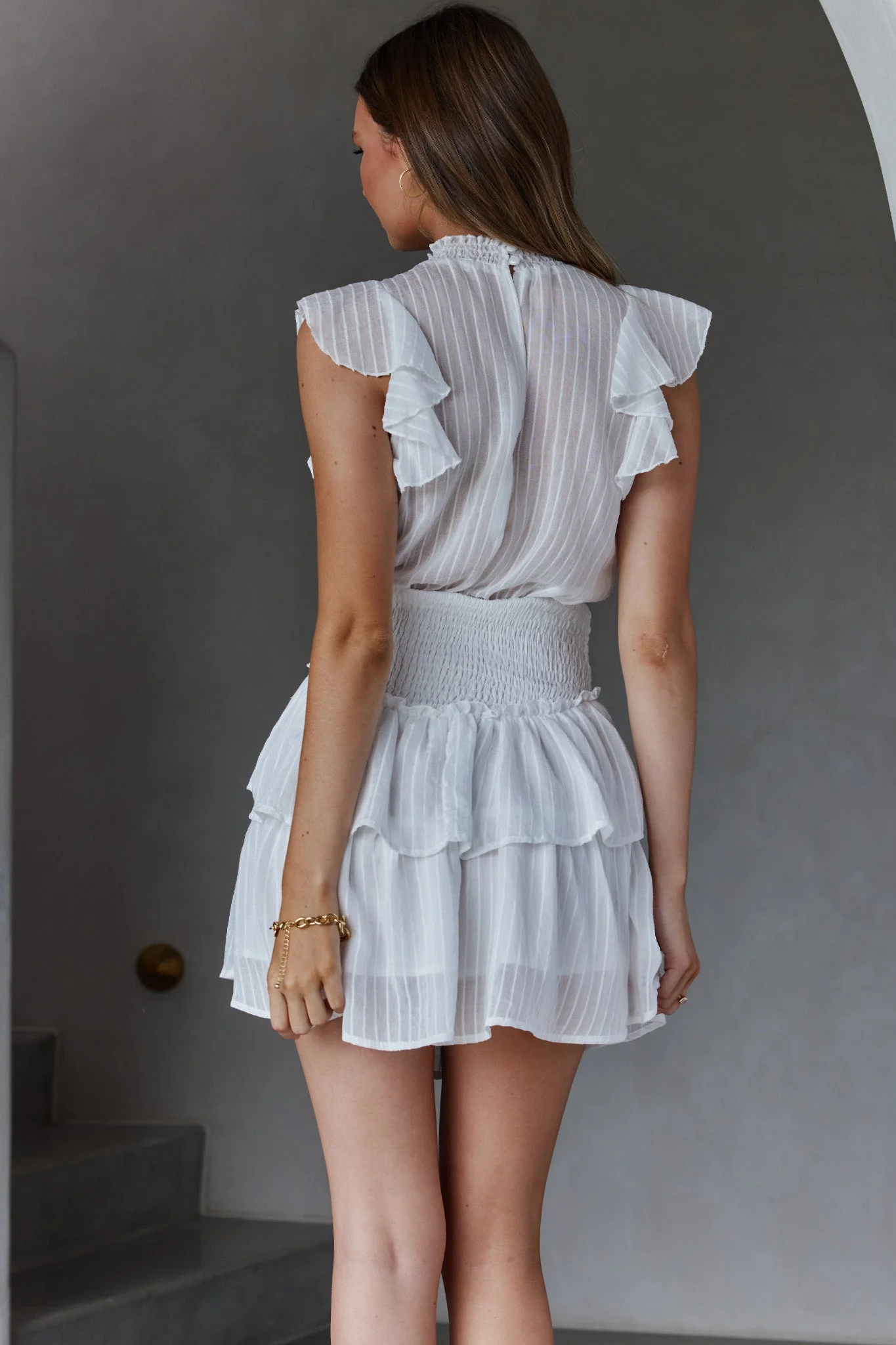 San Jacinto Ruffle Shoulder Mini Dress White - Image 7