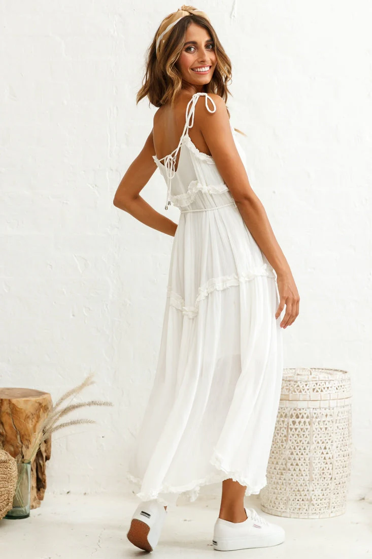 Santa Monica String Tie Maxi Dress White - Image 4