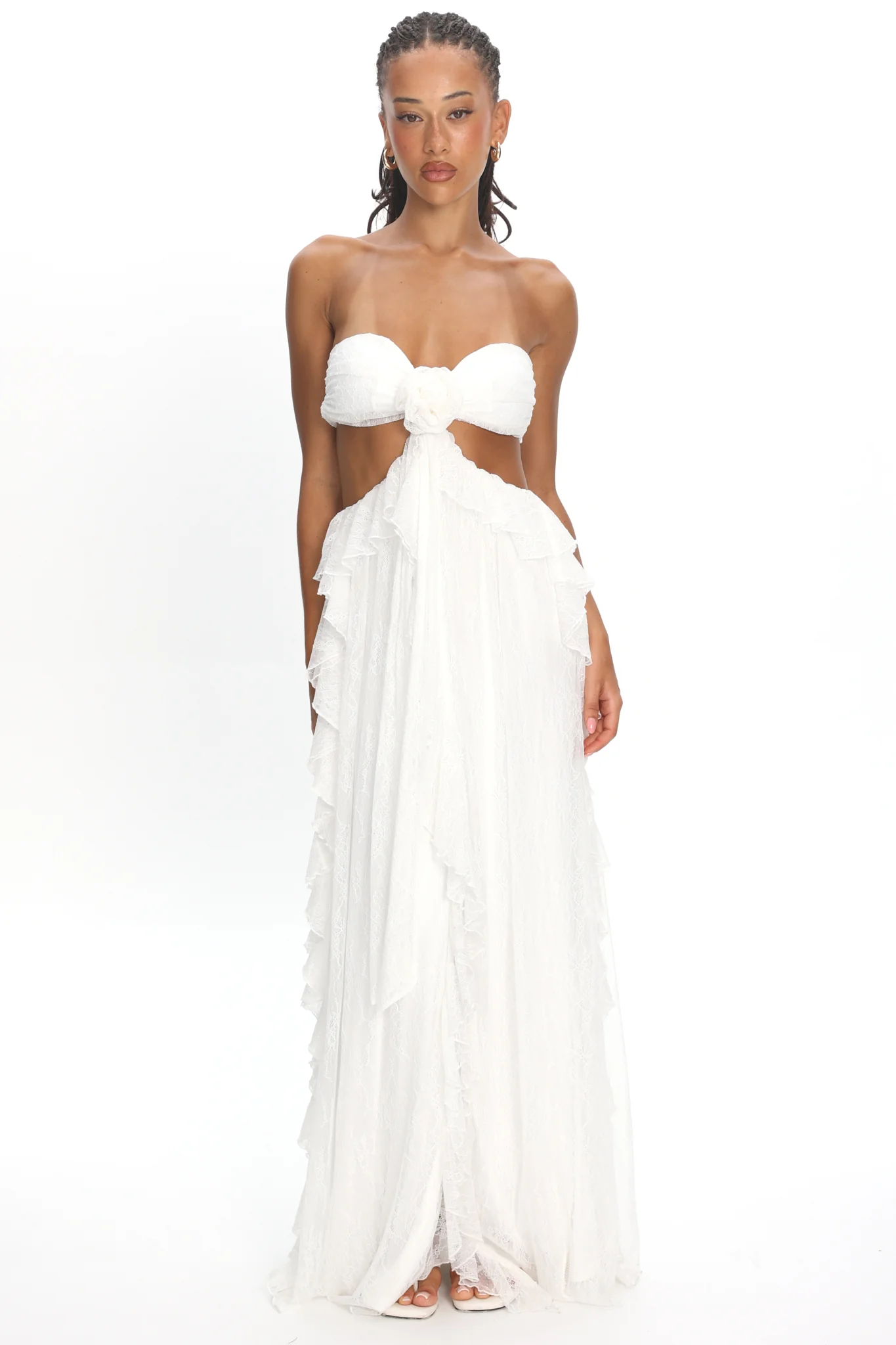 Santiago Cut-Out Ruffle Dress Lace White - Image 2