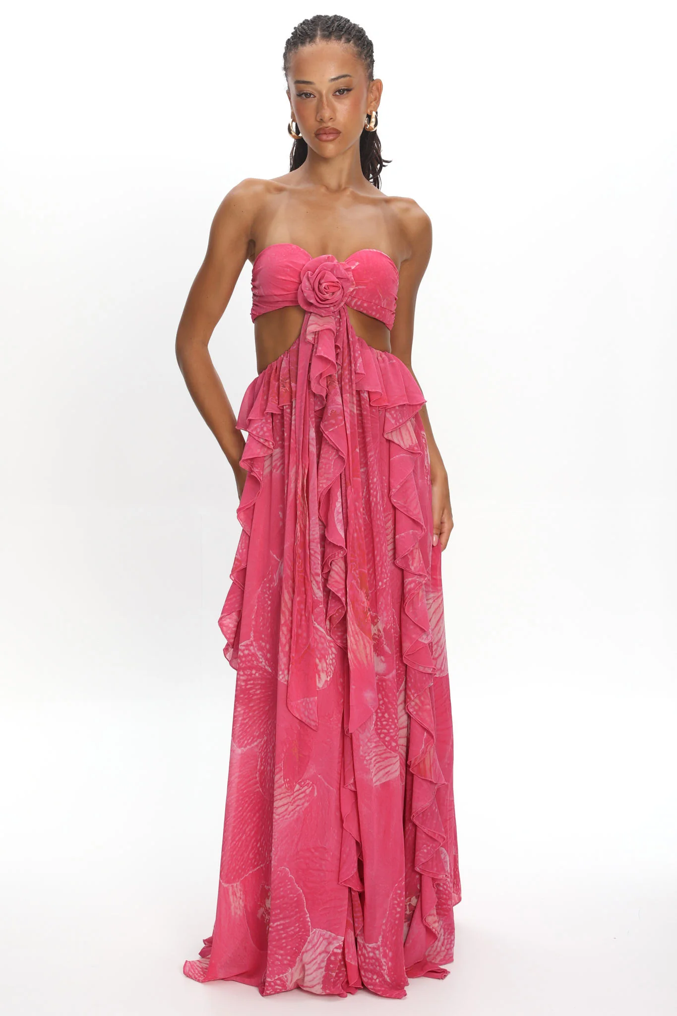 Santiago Cut-Out Ruffle Maxi Dress Print Pink - Image 2