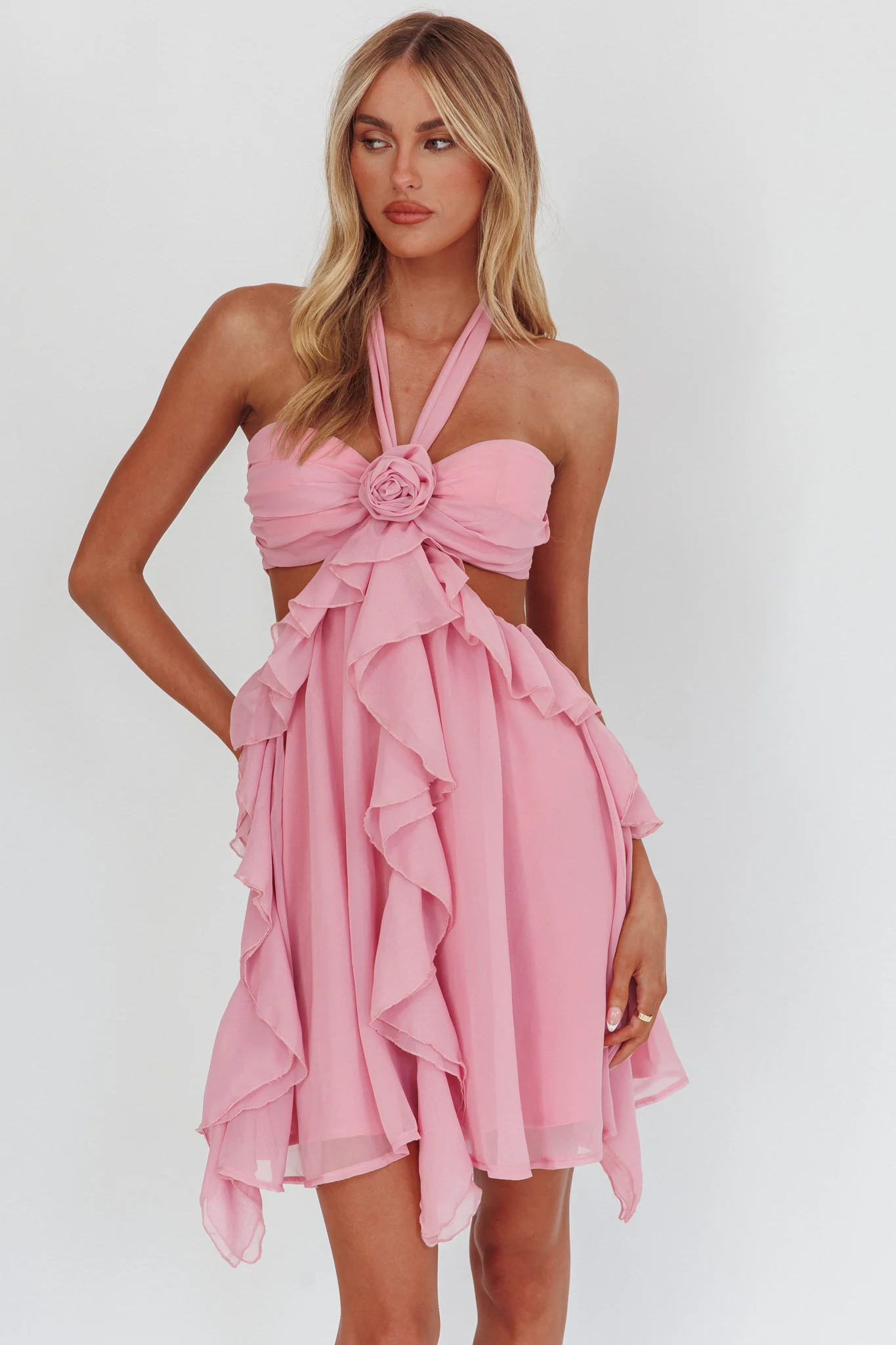 Santiago Cut-Out Ruffle Mini Dress Blush - Image 6