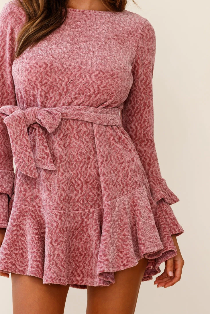 Saphira Long Sleeve Fluted Hem Knit Dress Blush - Image 8