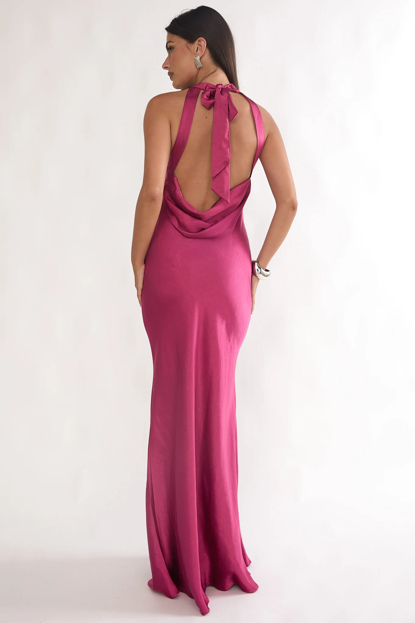 Saphirra Open Cowl Back Maxi Dress Berry - Image 2