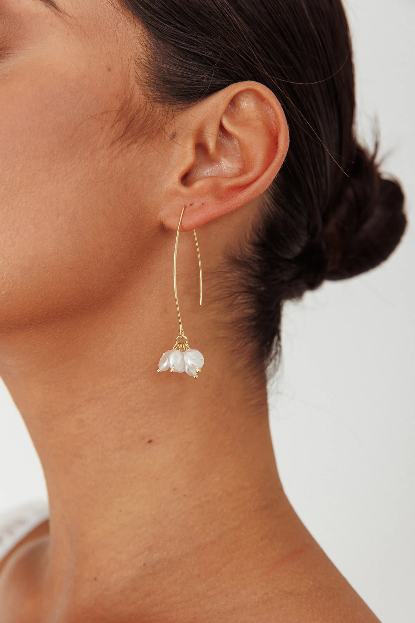 Sarah Pearl Accent Long Hook Earrings Gold - Image 2