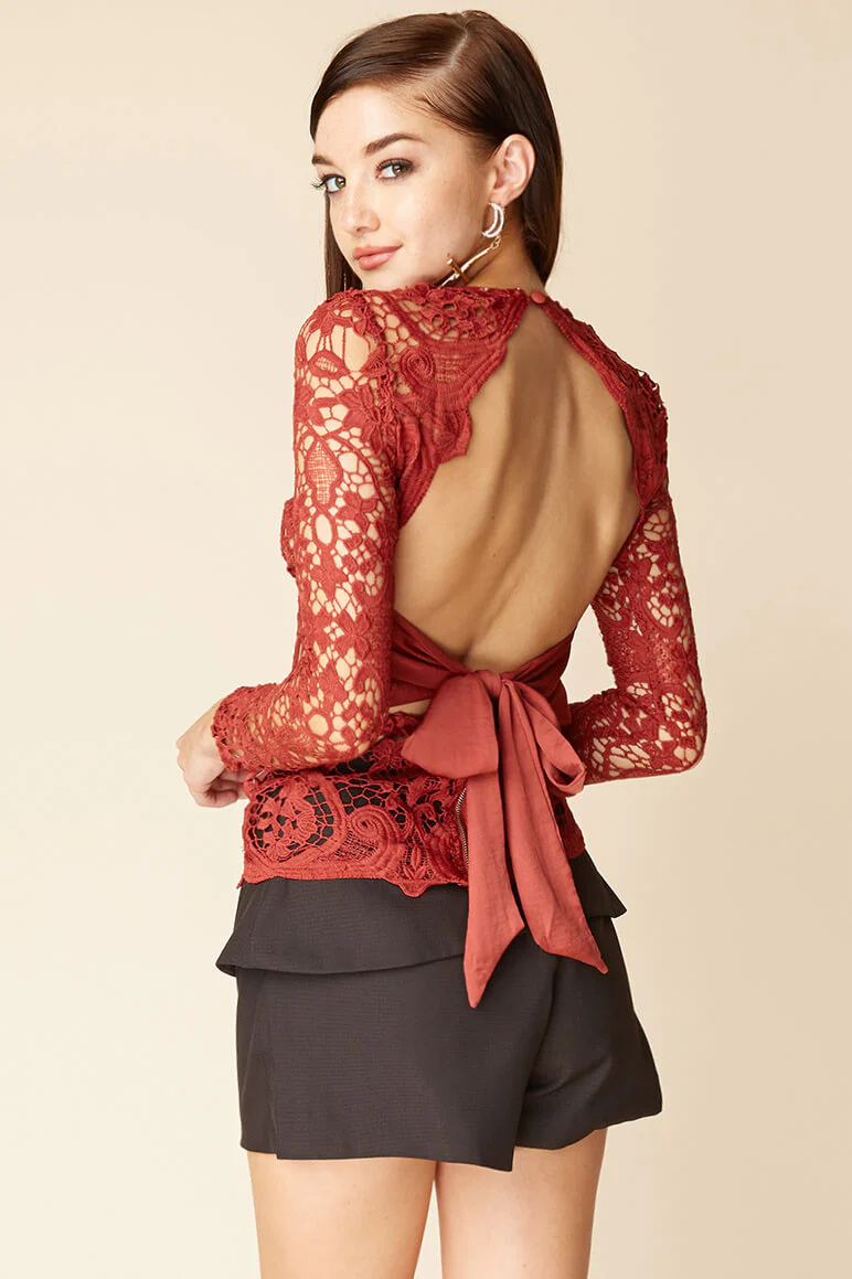 Sasha Dressy Lace Top Wine - Image 3