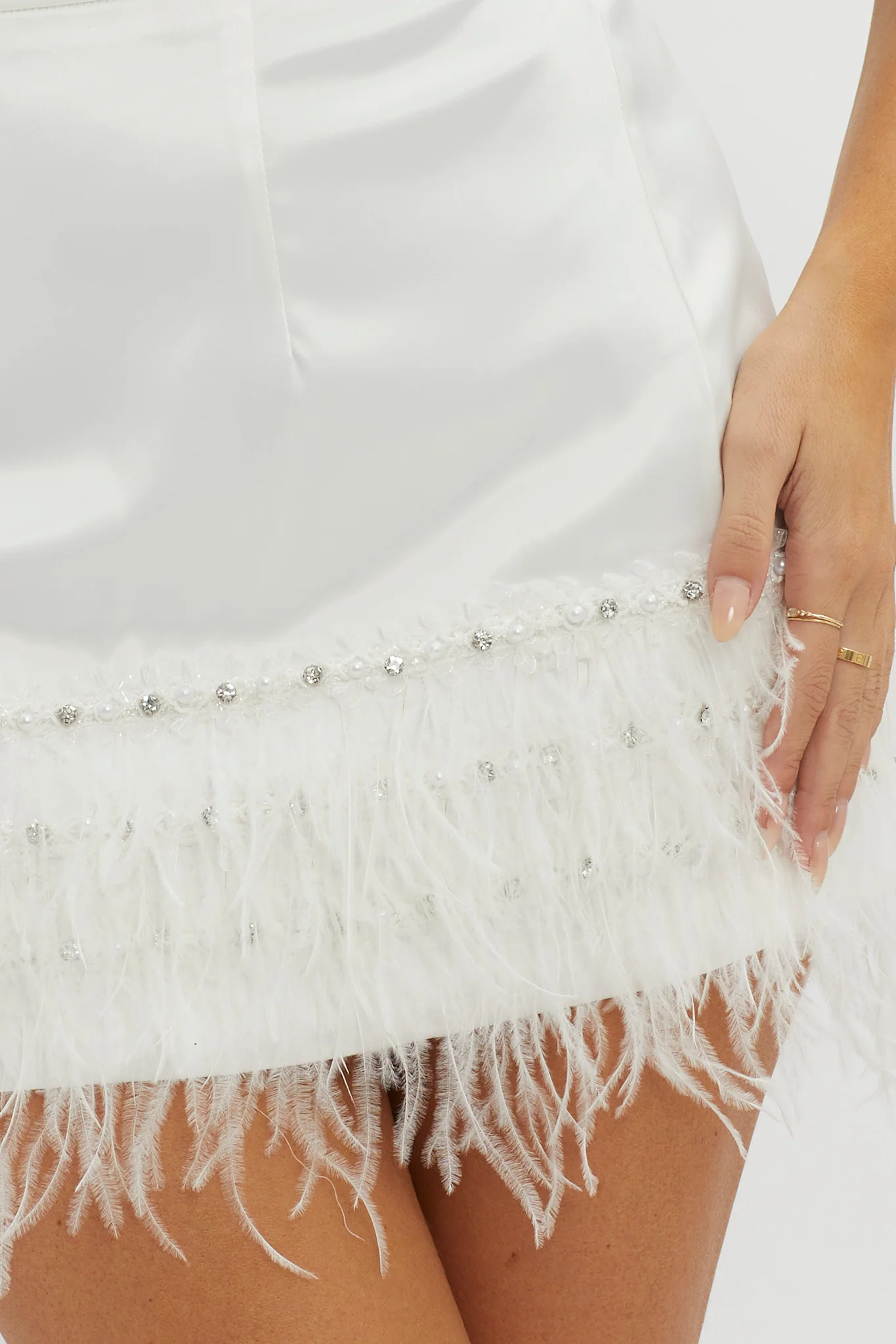 Sashay Feather Trim Mini Skirt White - Image 4