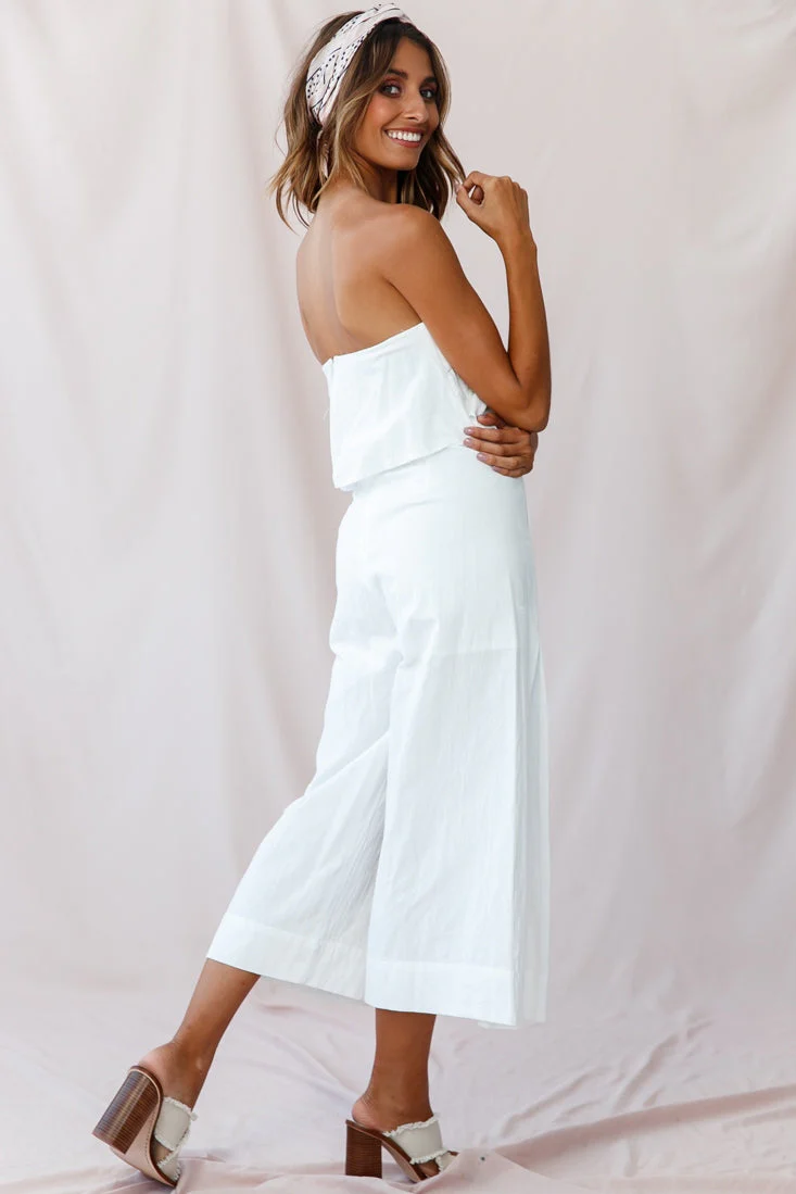 Saturday Layered Bandeau Wide Leg Capri Jumpsuit White - Image 3