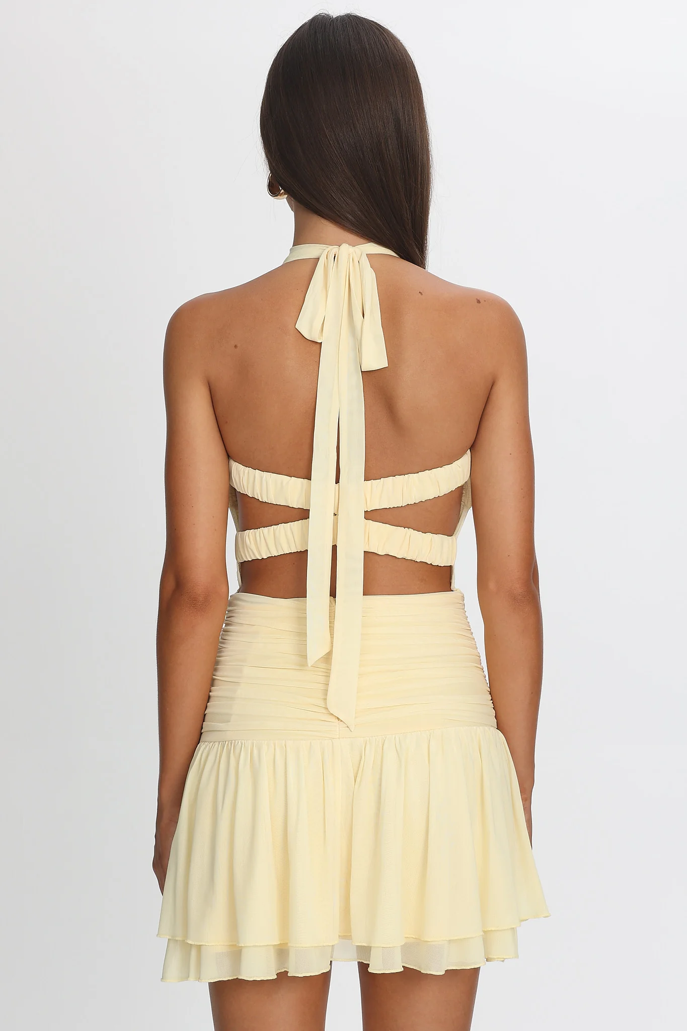 Savina Sheer Bodice Mini Dress Lemon - Image 2