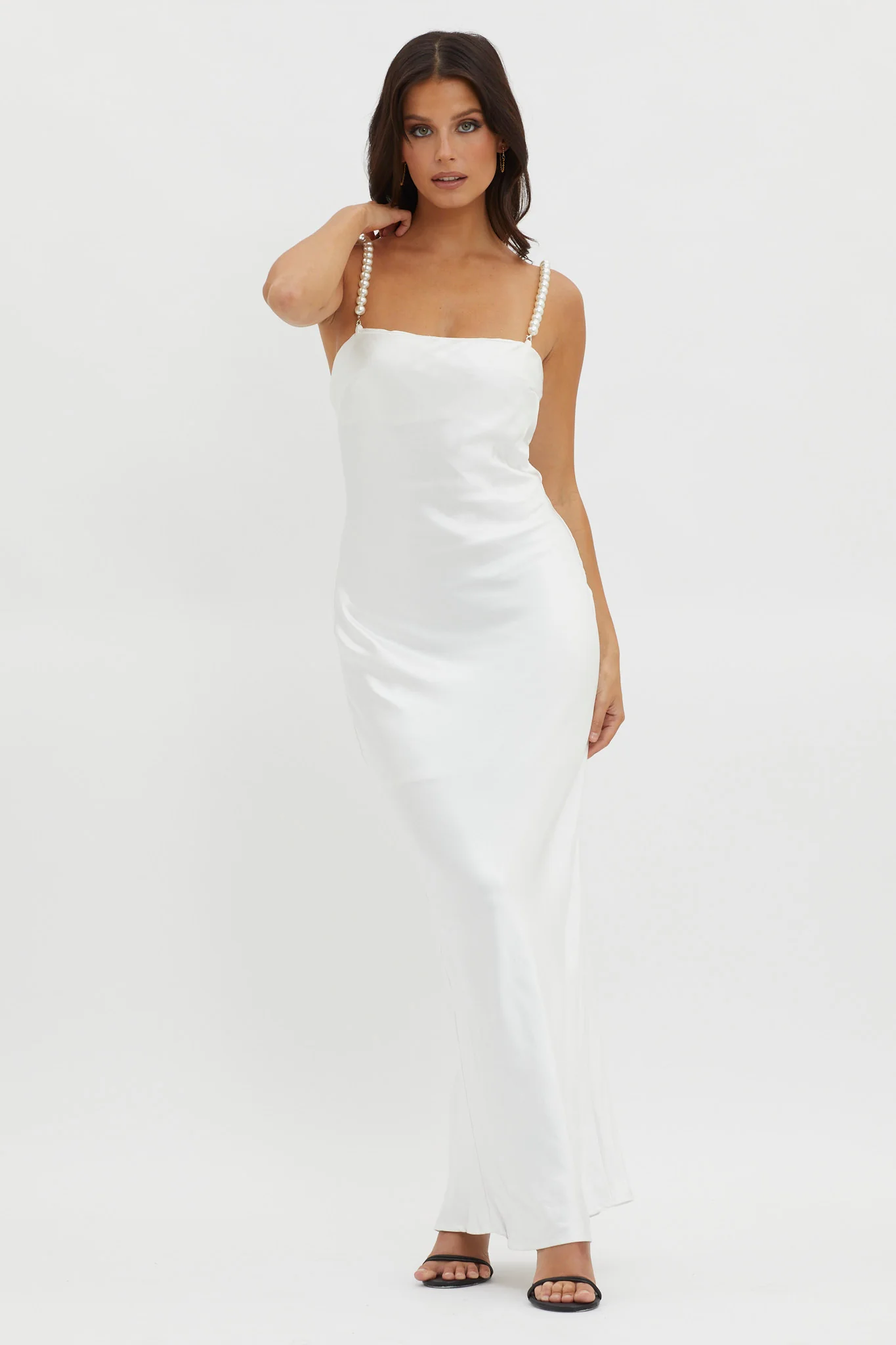Saving Grace Pearl Strap Maxi Dress Oyster - Image 5