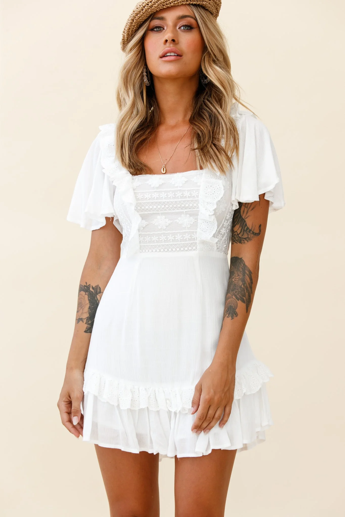 Say You Love Me Embroidery and Frill Detail Dress White - Image 5