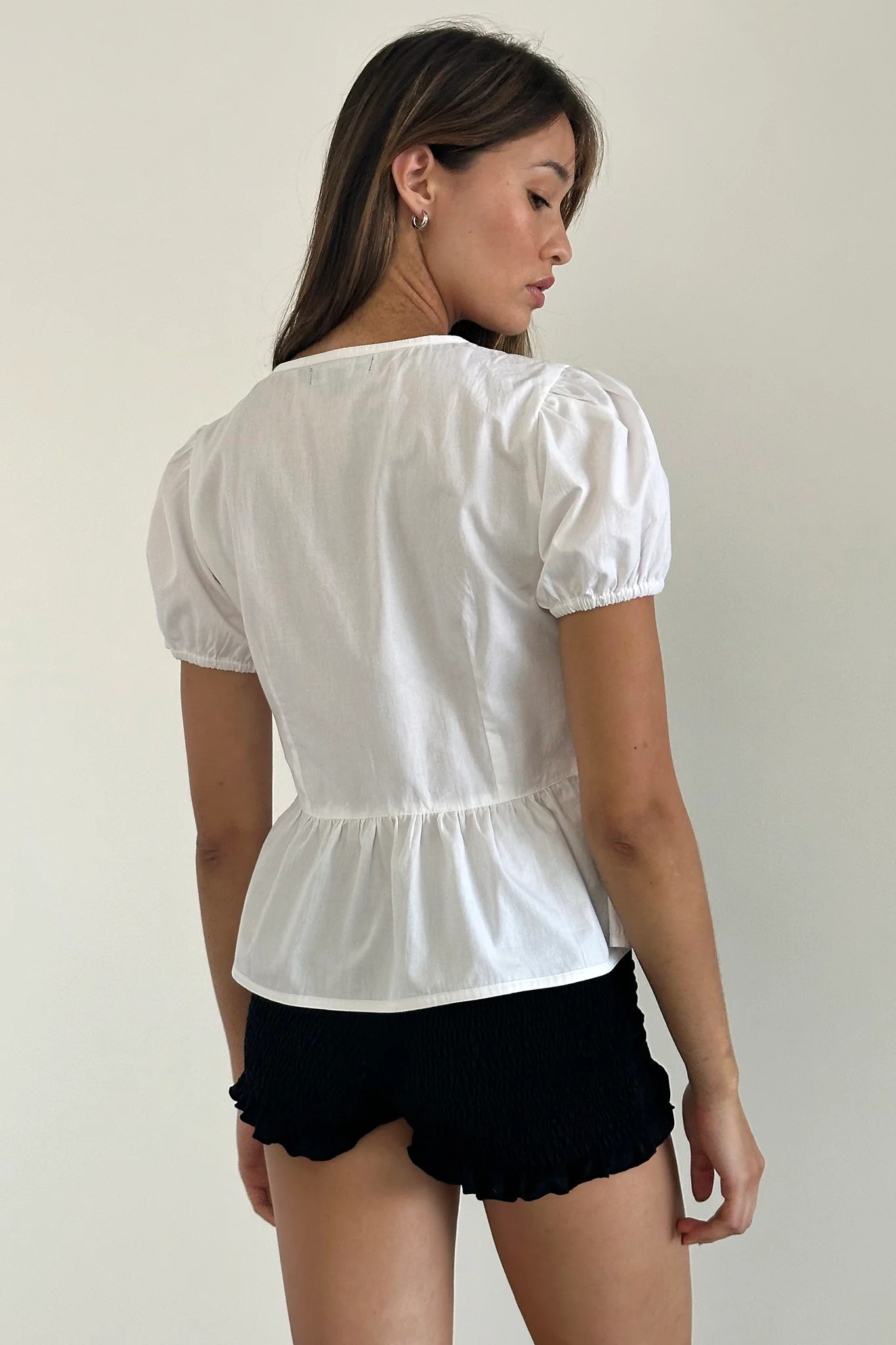 Scandi Puff Sleeve Tie Front Top White - Image 3