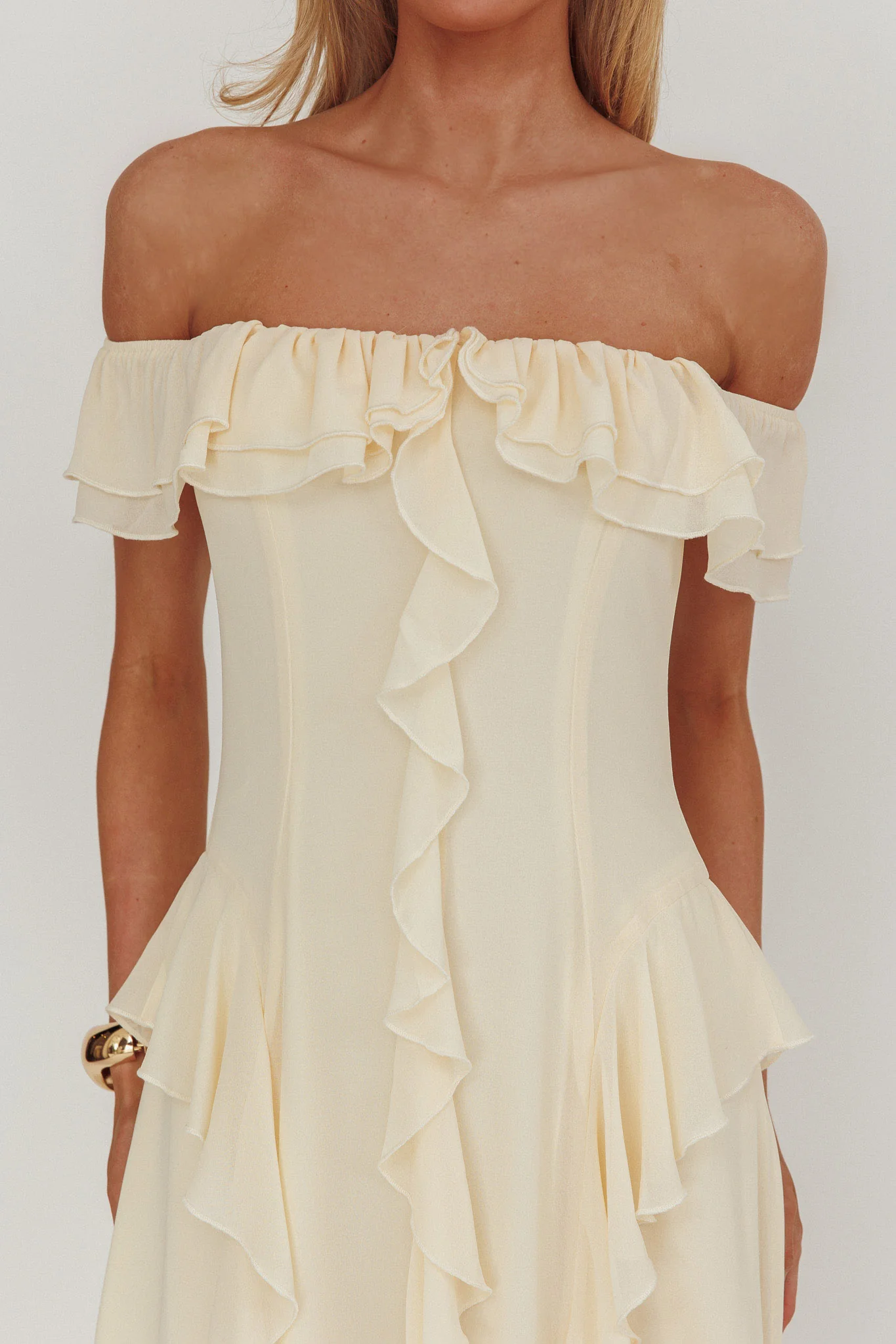 Scarlet Off-Shoulder Ruffle Trim Maxi Dress Butter - Image 3