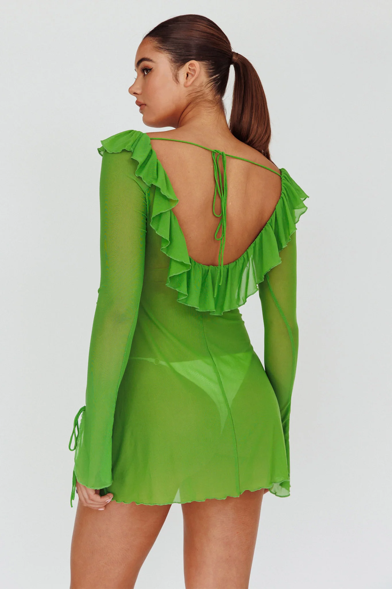Sea Dreaming Ruffle Trim Mini Dress Lime - Image 2