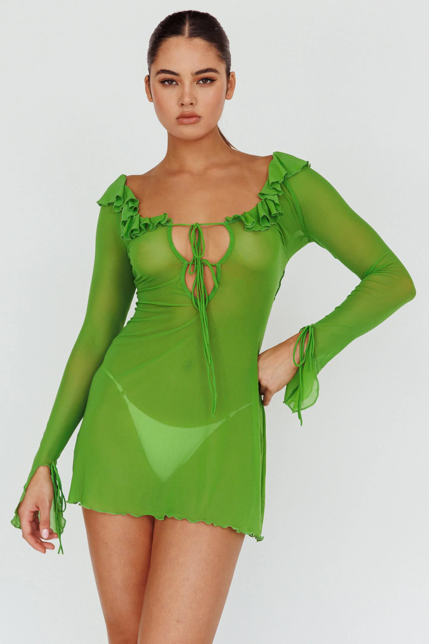 Sea Dreaming Ruffle Trim Mini Dress Lime - Image 3