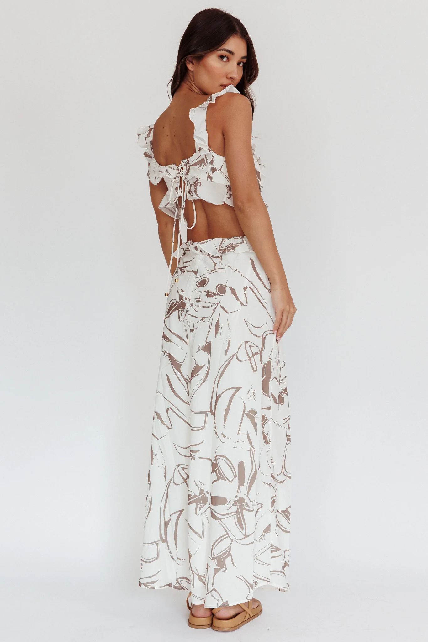 Second Chances Ruffle Trim Maxi Dress Mocha - Image 3