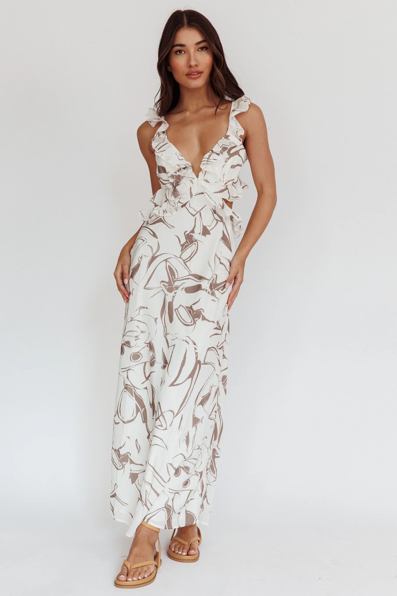 Second Chances Ruffle Trim Maxi Dress Mocha - Image 6