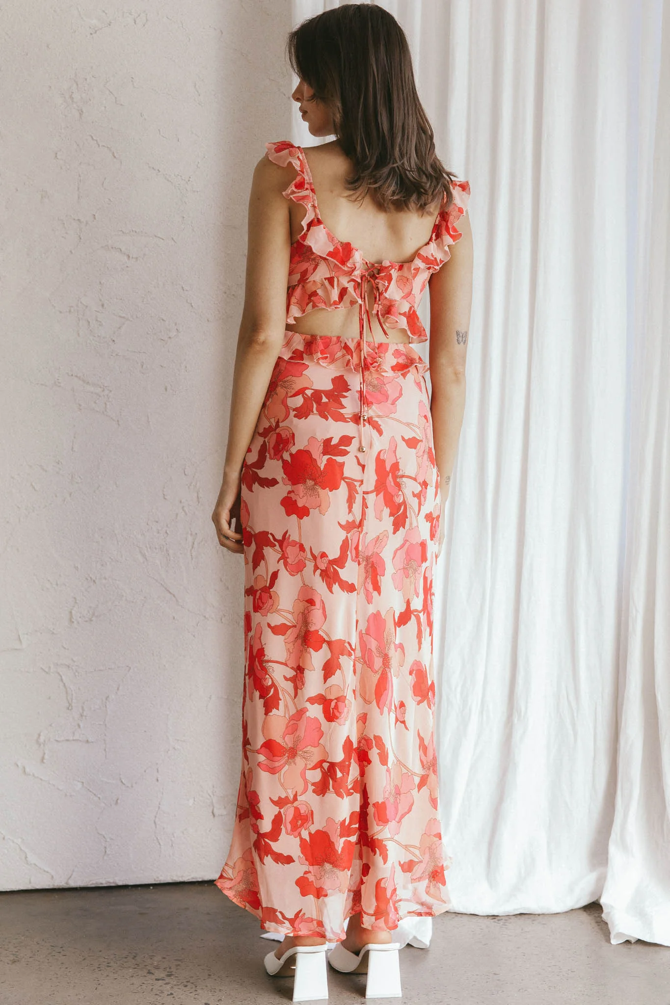 Second Chances Ruffle Trim Midi Dress Floral Pink - Image 2