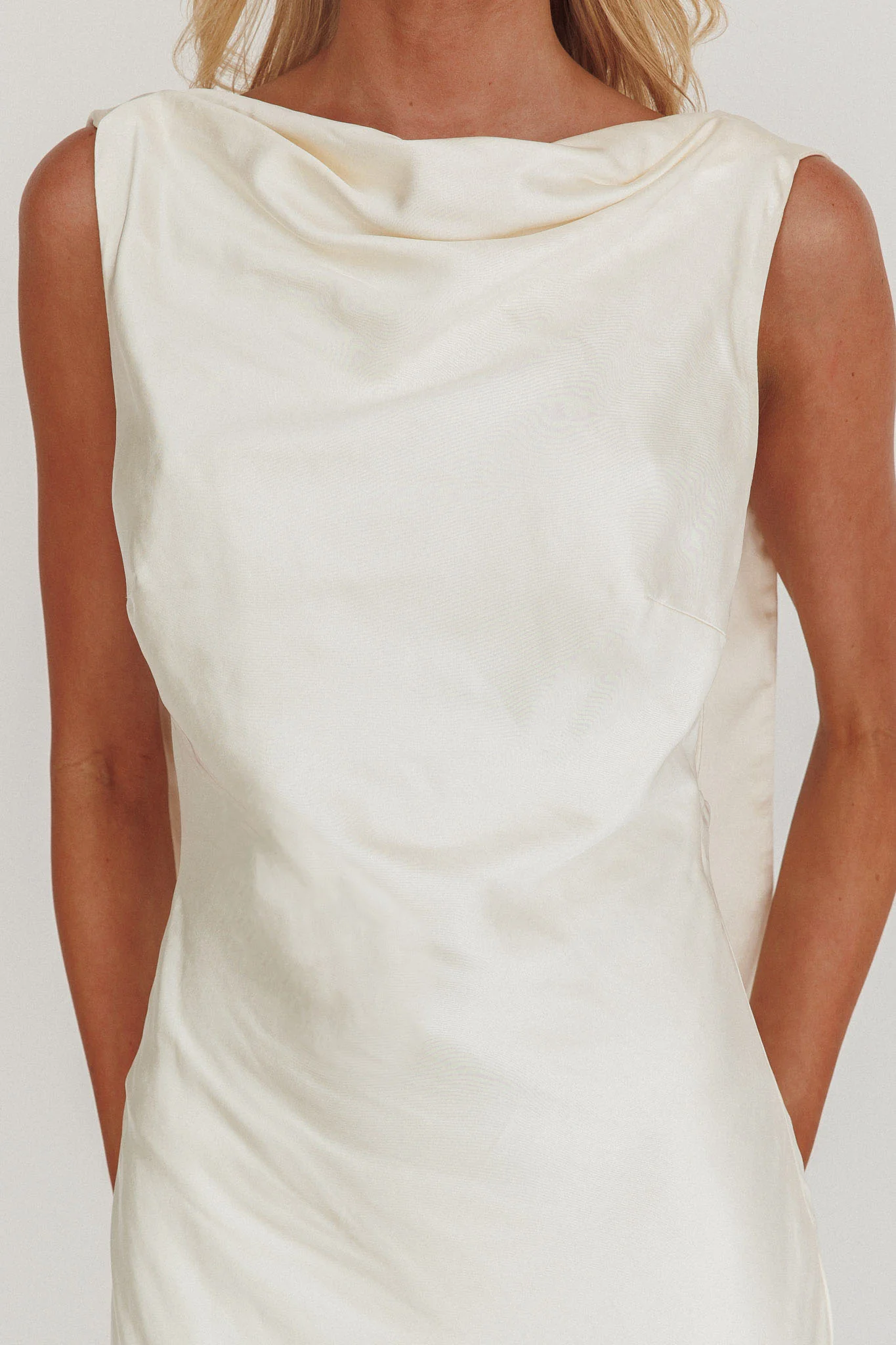 Second Glances Cowl Neck Backless Maxi Dress Cream - Image 3