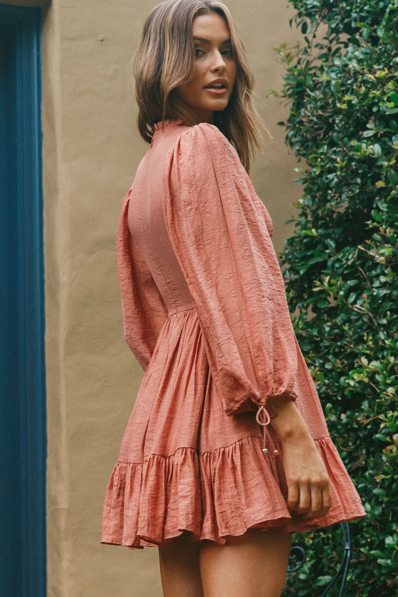 Secret Garden Long Sleeve Smocked Bodice Dress Rose - Image 2