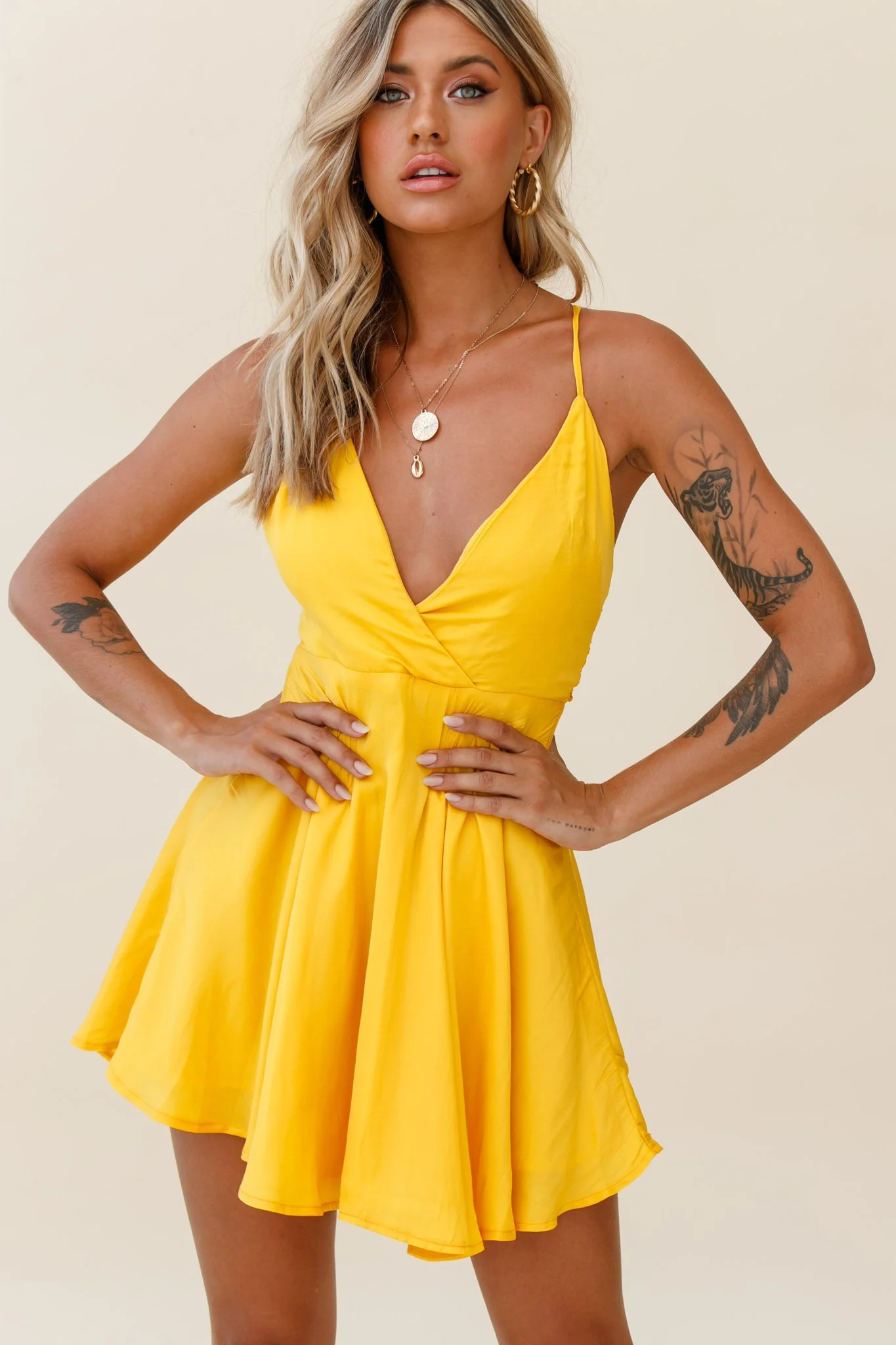 Secret Place Strappy Tie Back Party Dress Yellow - Image 4