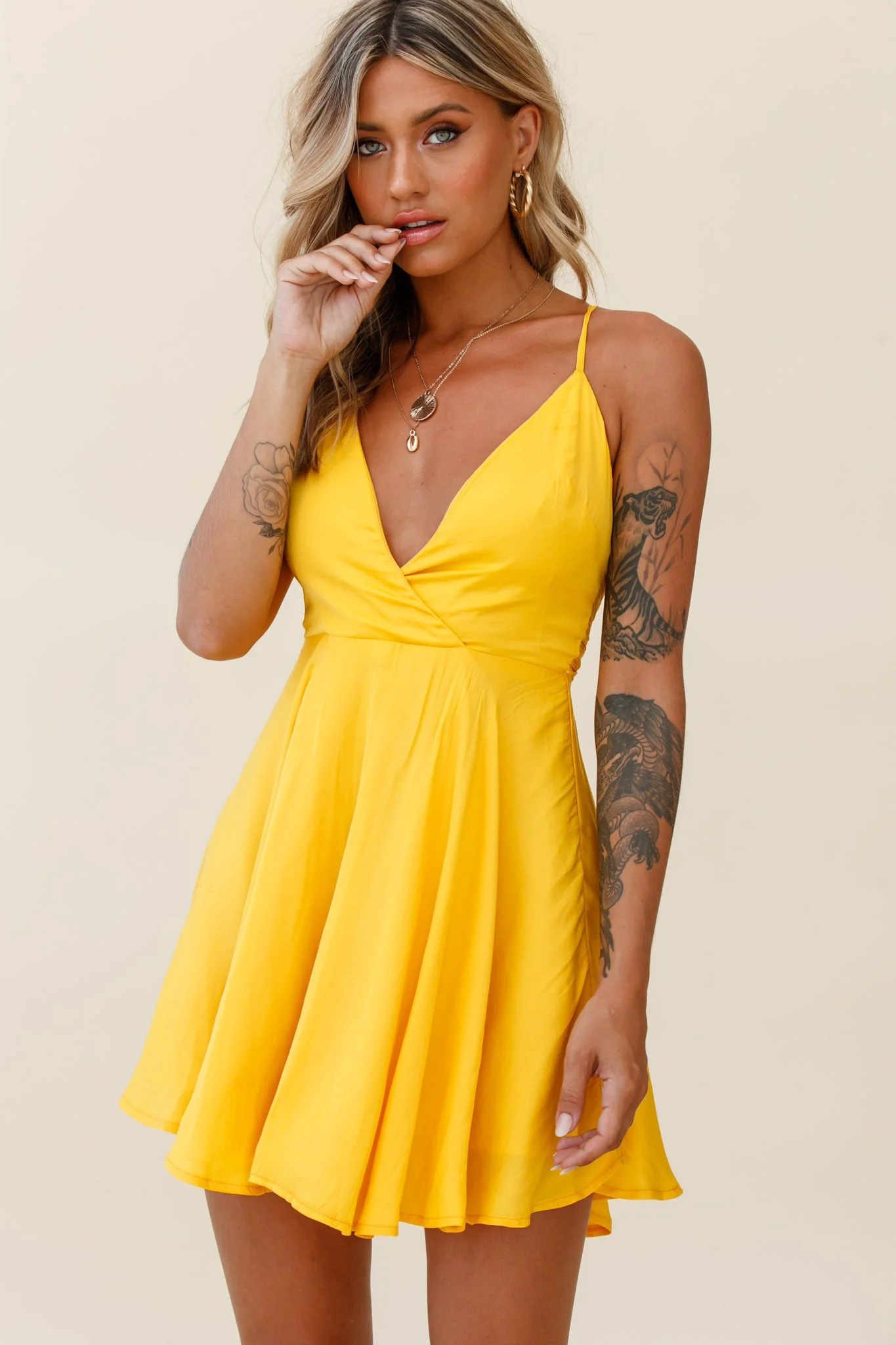 Secret Place Strappy Tie Back Party Dress Yellow - Image 5