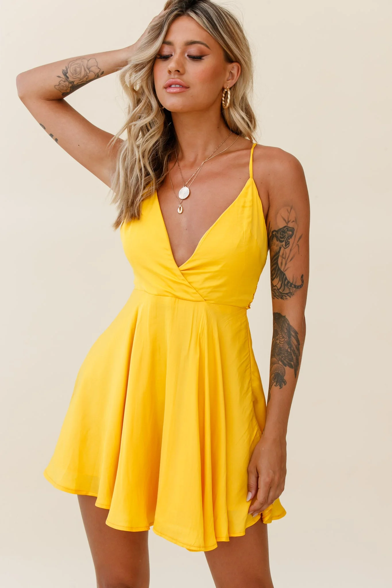 Secret Place Strappy Tie Back Party Dress Yellow - Image 6