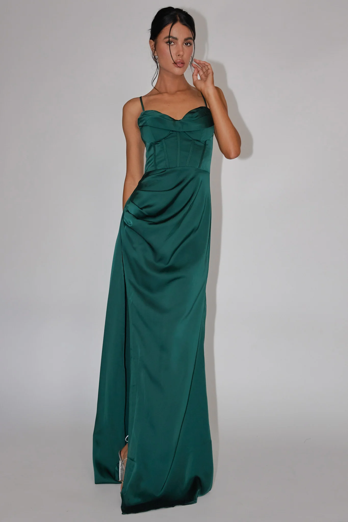 Secret Sweetheart Neckline Split Maxi Dress Hunter Green - Image 3