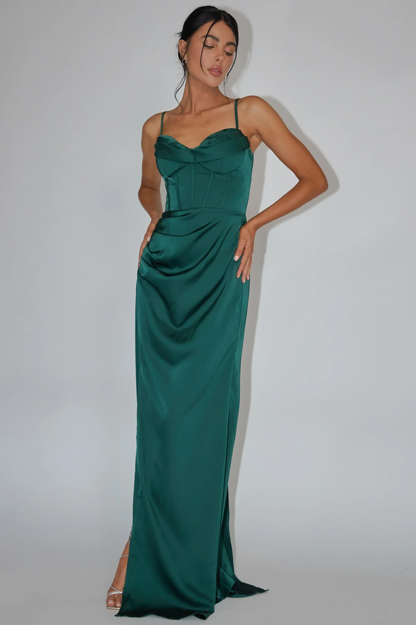 Secret Sweetheart Neckline Split Maxi Dress Hunter Green - Image 5