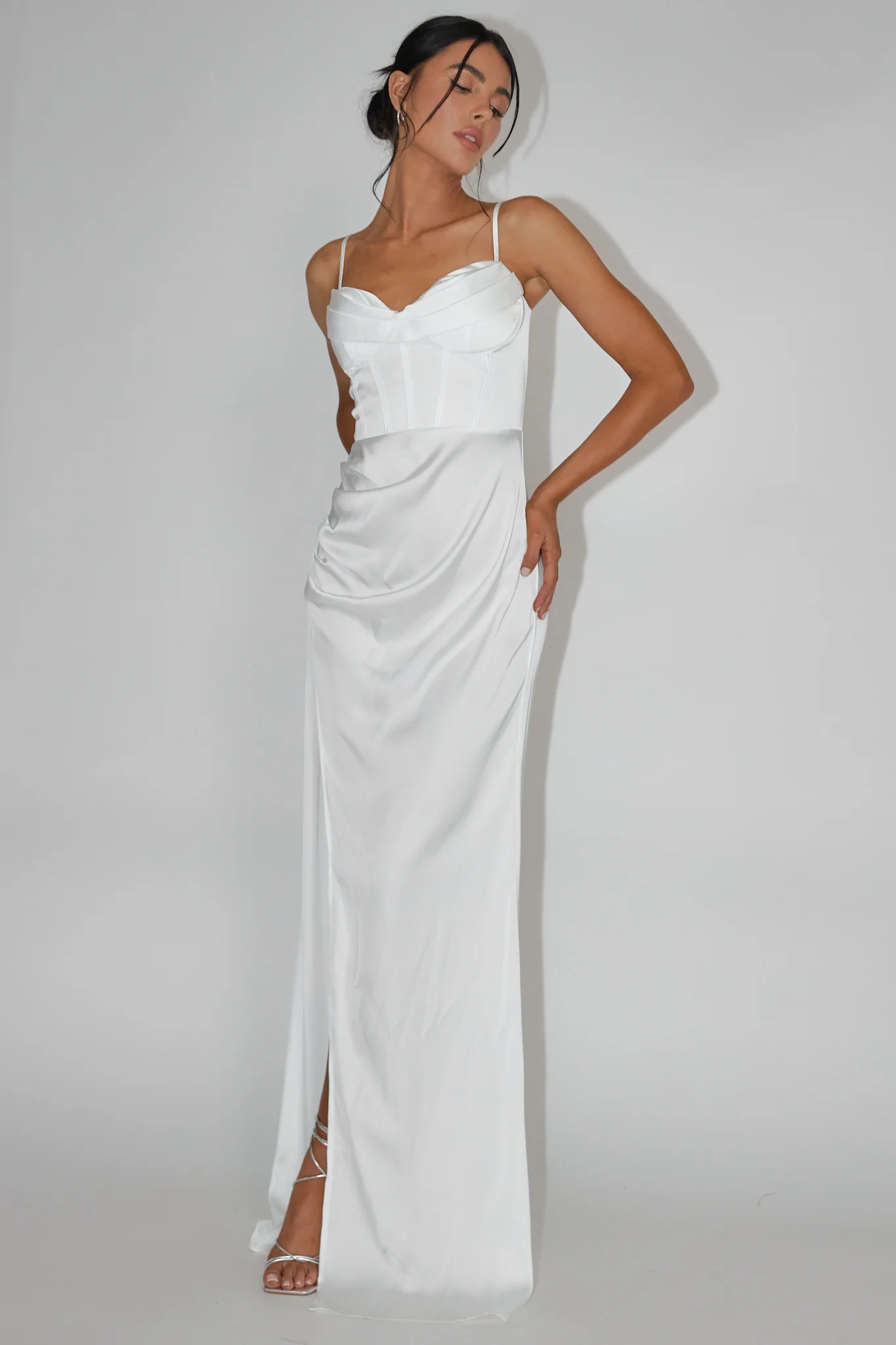 Secret Sweetheart Neckline Split Maxi Dress White - Image 3