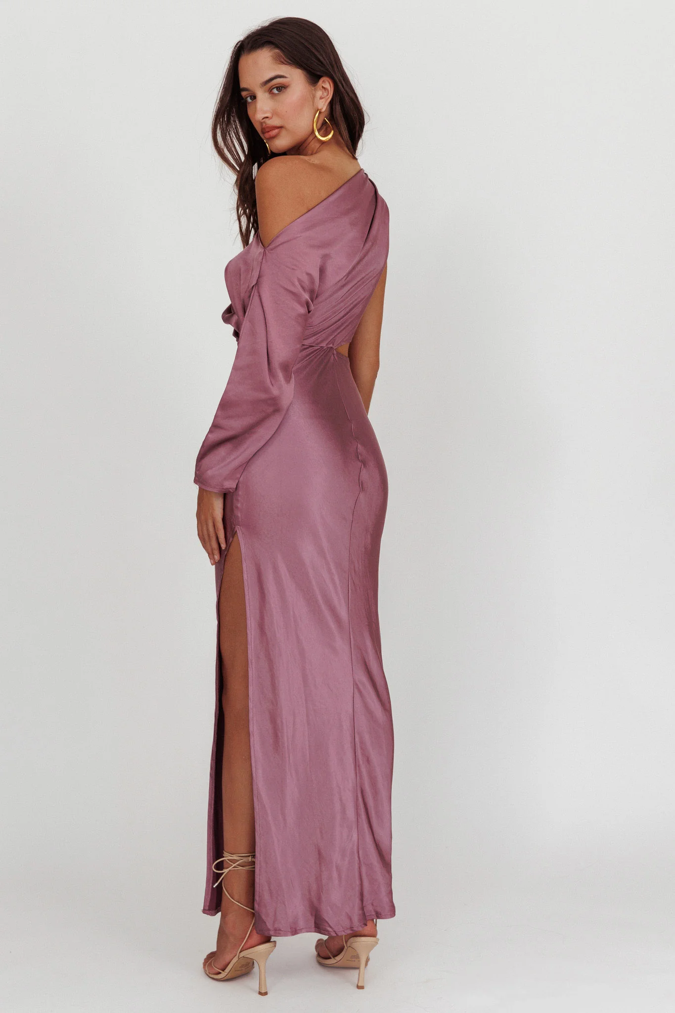 See You Again One Sleeve Maxi Dress Grape - Image 2