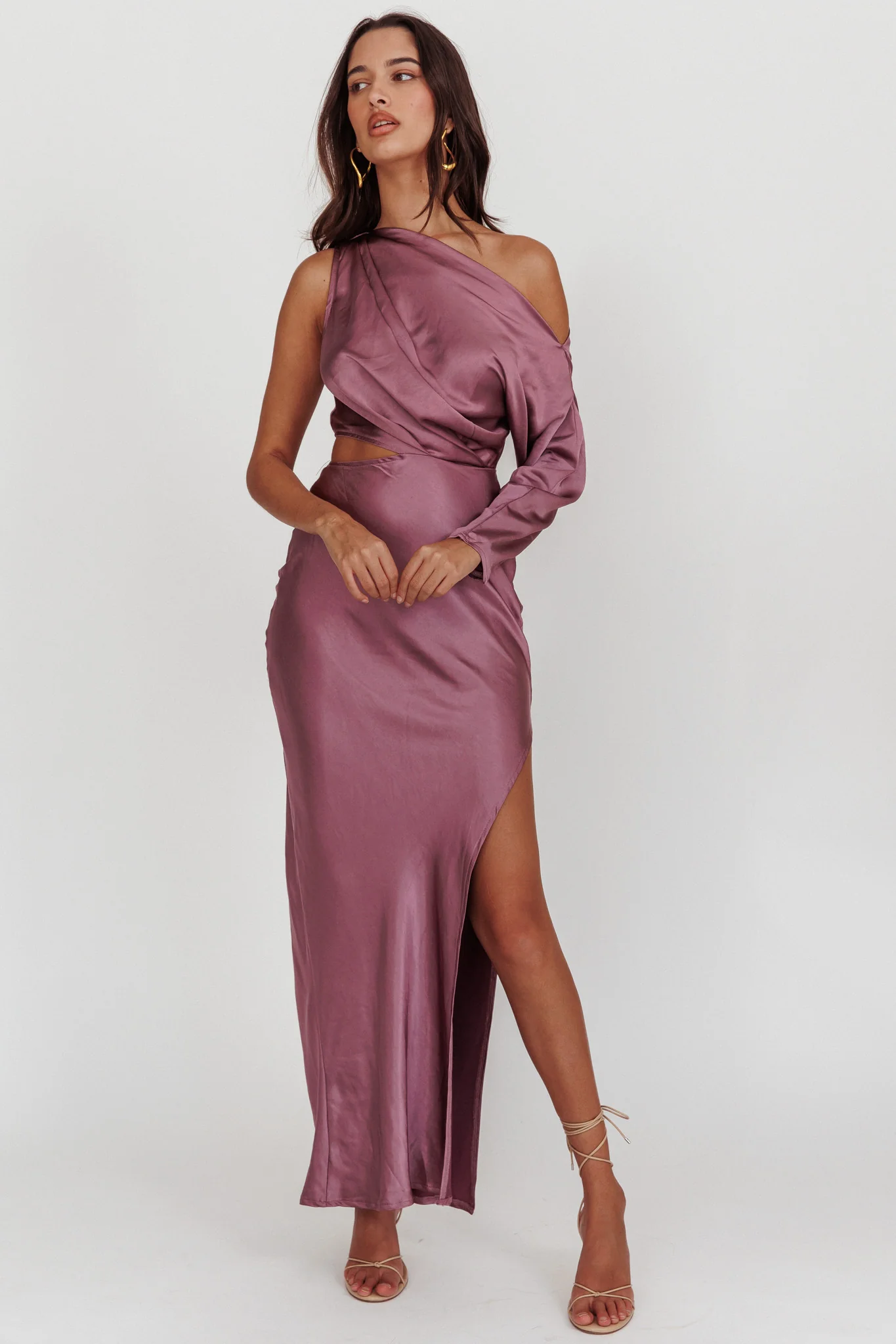 See You Again One Sleeve Maxi Dress Grape - Image 3