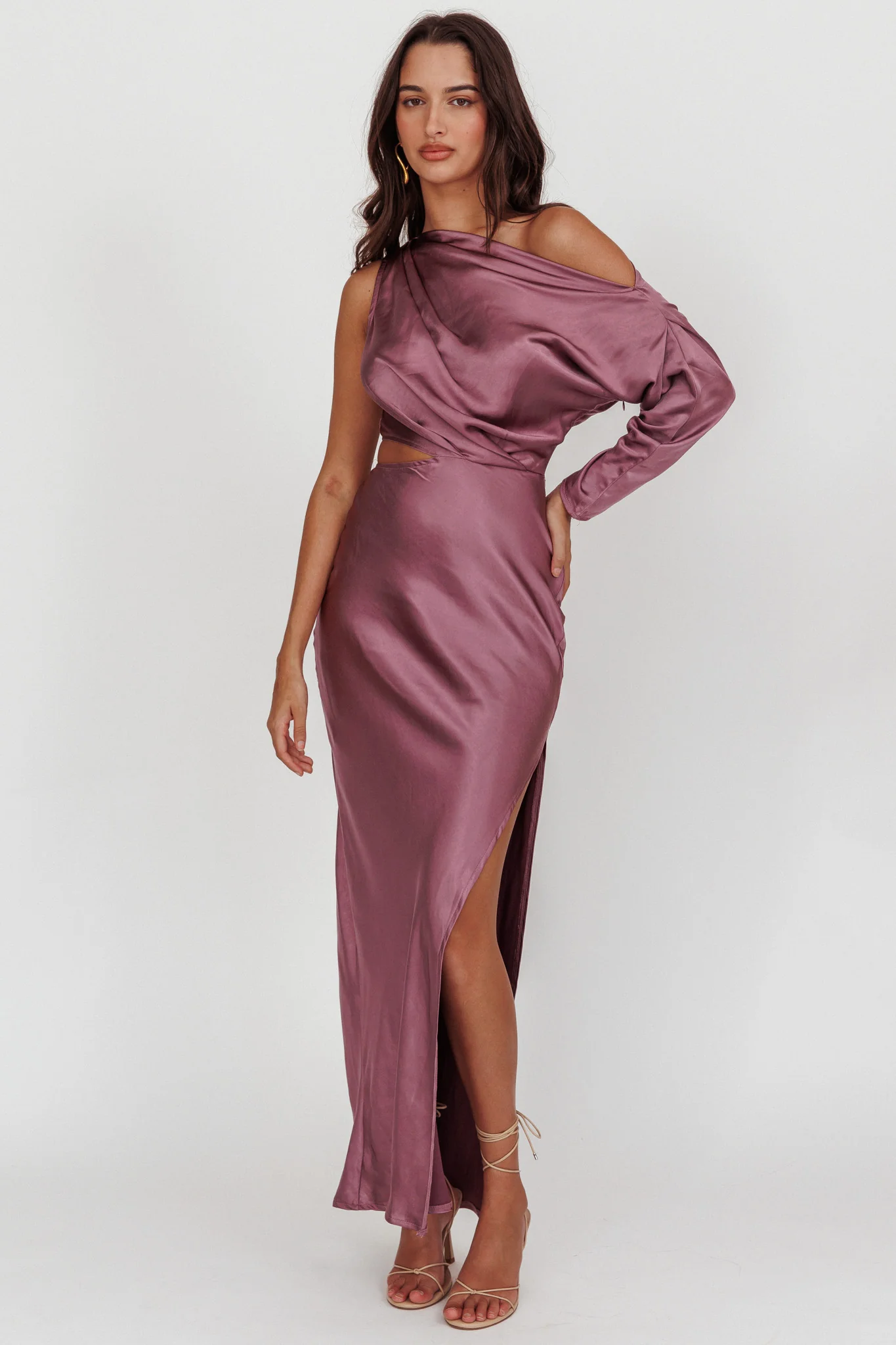 See You Again One Sleeve Maxi Dress Grape - Image 5